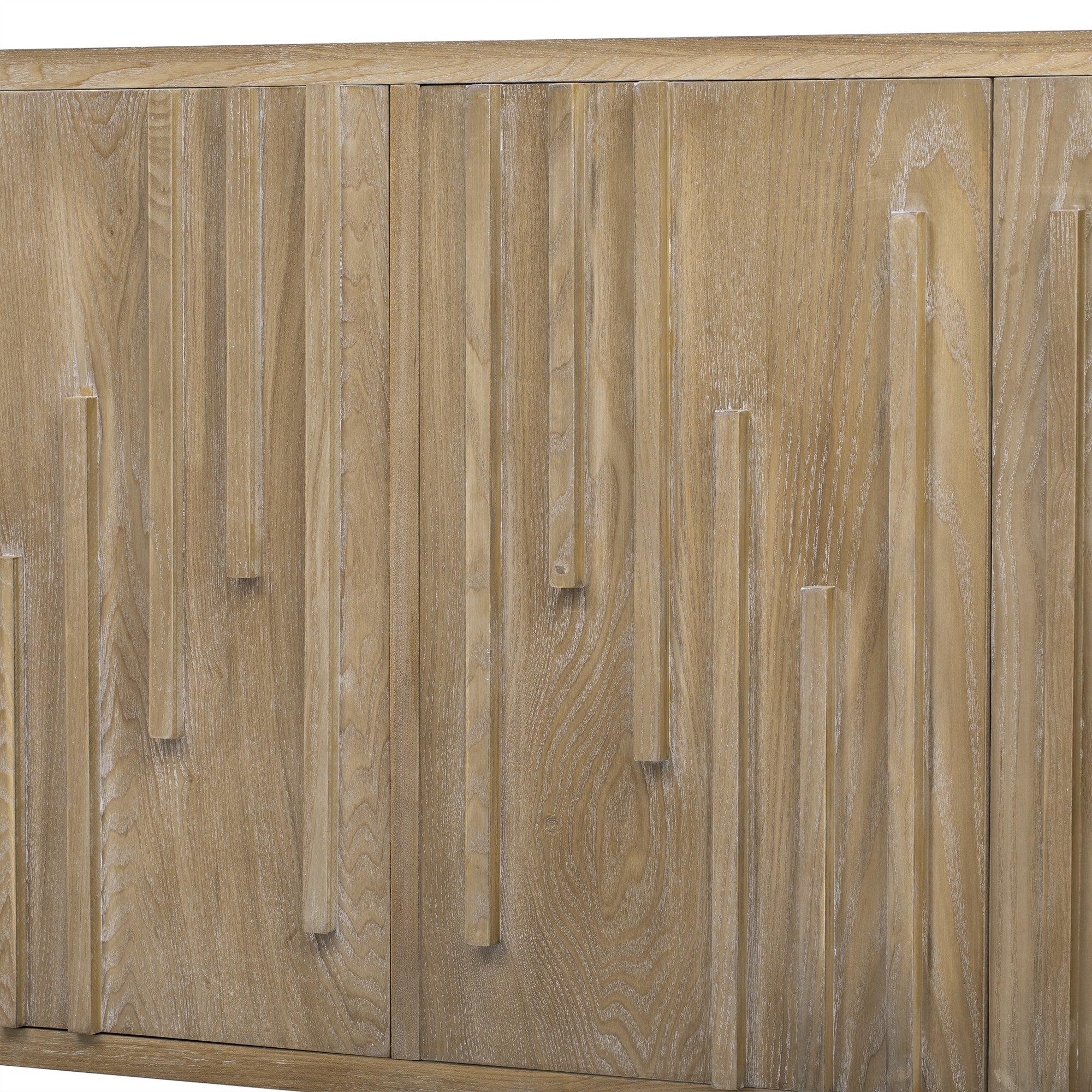 U_Style 59.8' 4-Door Sideboard,Hidden Handle,Distinctive Solid Ash Veneer Buffet with Storage, Farmhouse Sideboard TV Stand for Living Room, Hallway, Dining, Wood Office Credenza(Natutal)
