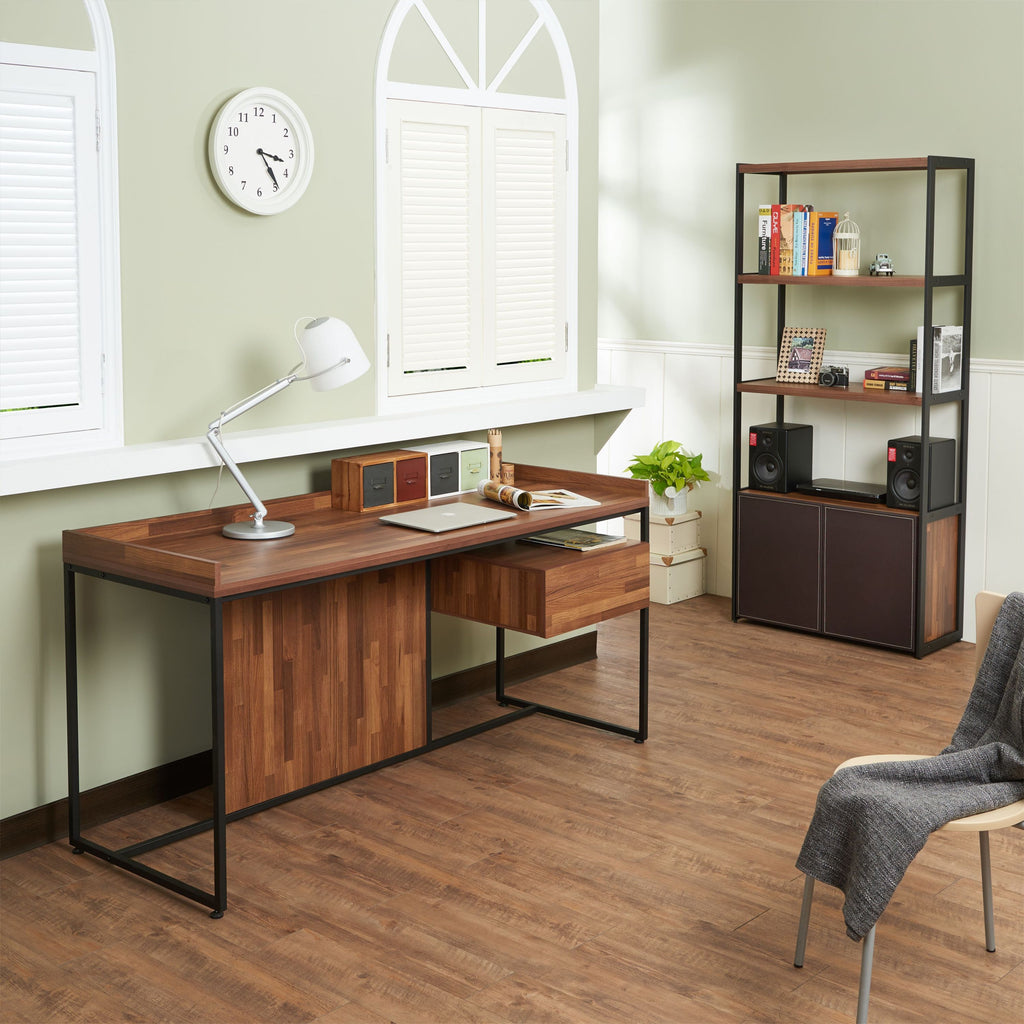 Walnut and Sandy Black 1-Drawer Writing Desk
