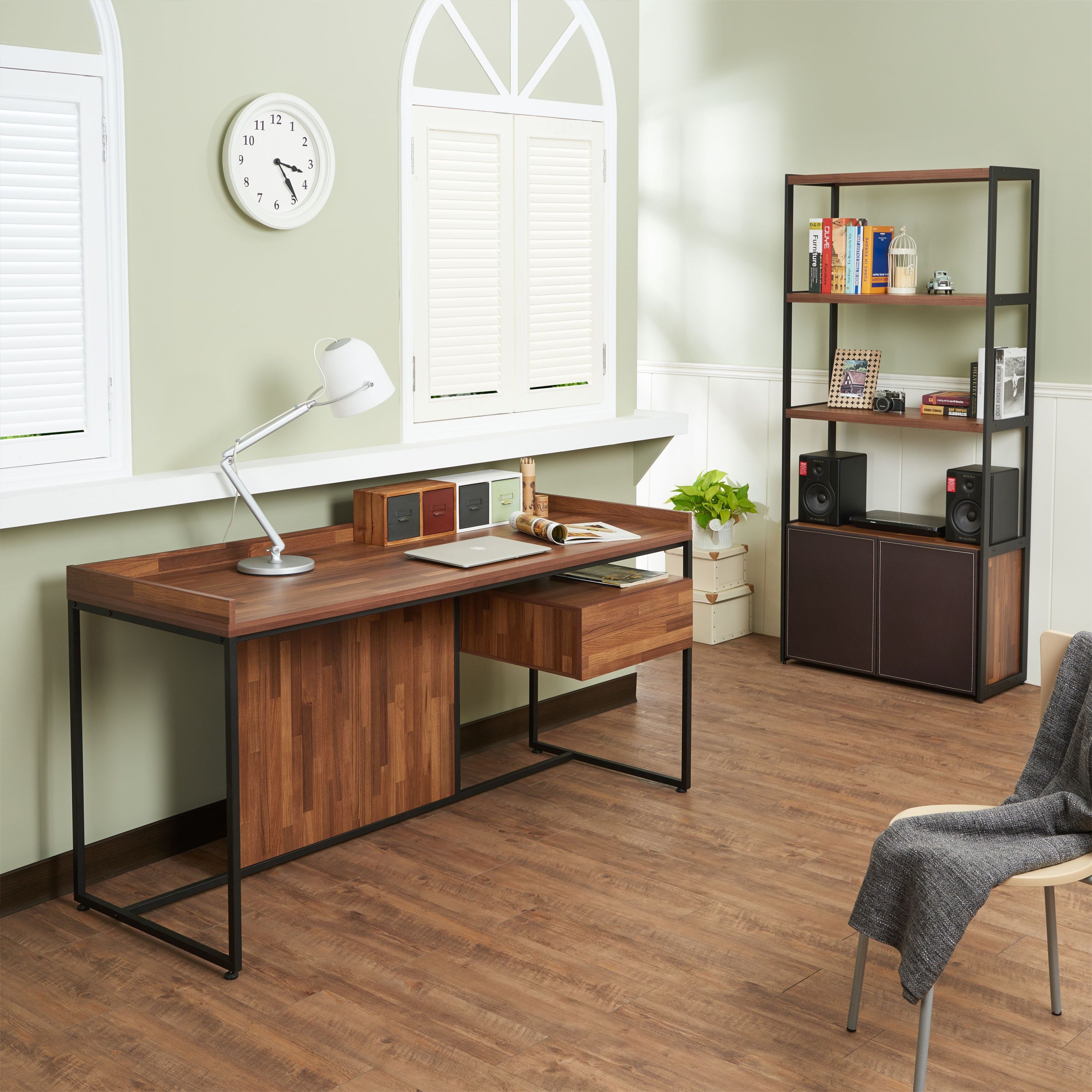 Walnut and Sandy Black 1-Drawer Writing Desk
