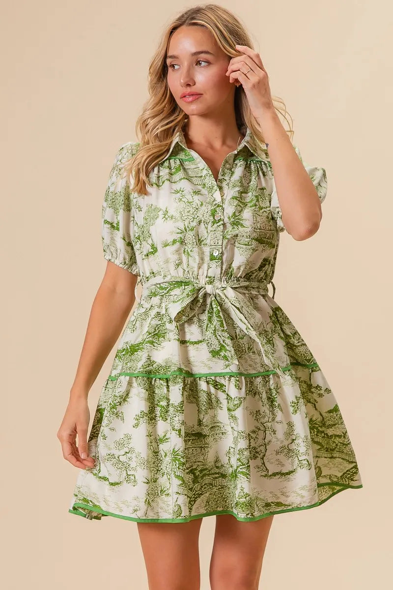 BiBi Woven Printed Tiered Dress
