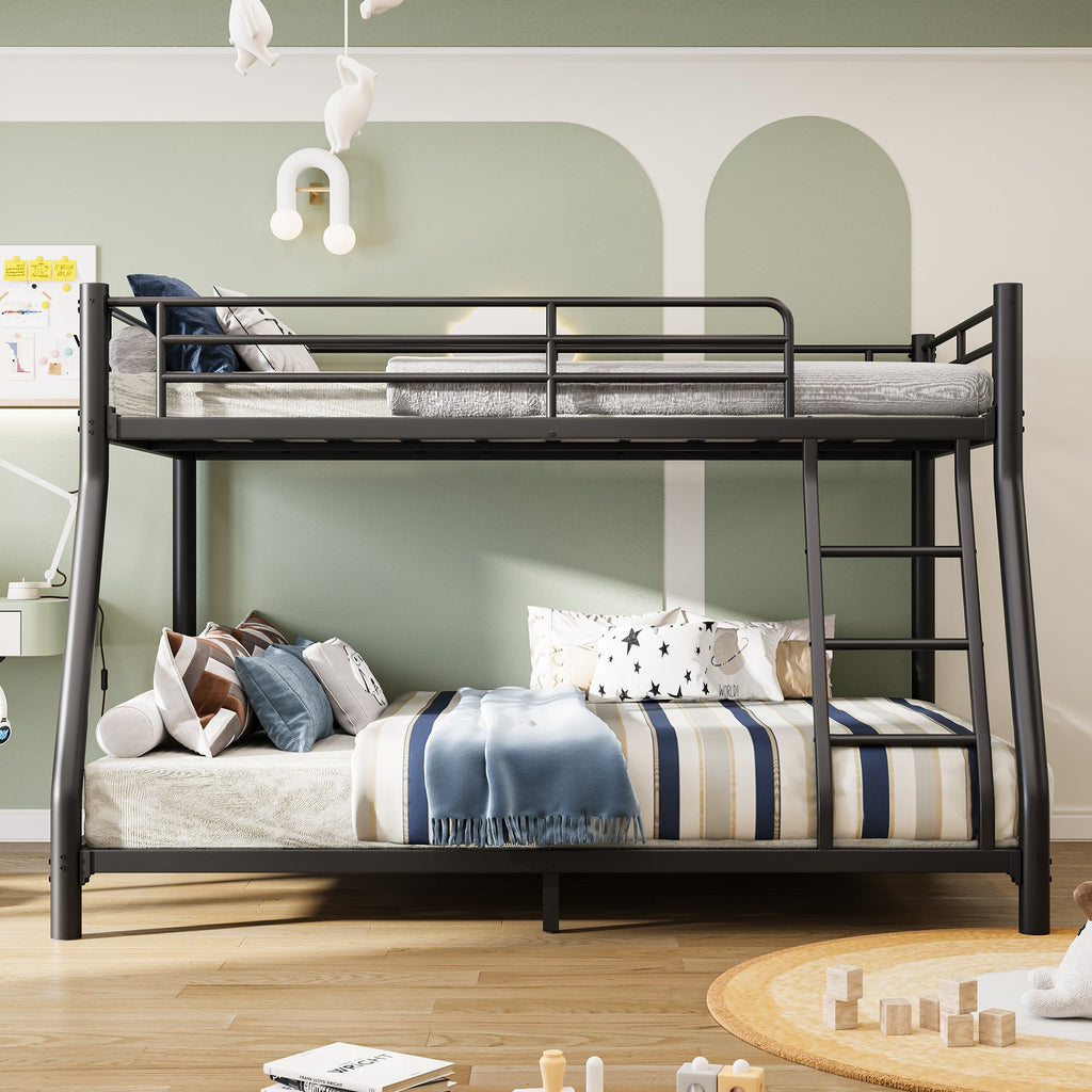 Twin Over Full Bunk Bed, Metal Bunk Bed Frame with Ladder, Safety Rail & Steel Slats, Space-Saving Bunk Beds for Kids Teens Adults, Noise Free for Dorm Bedroom, No Box Spring Needed