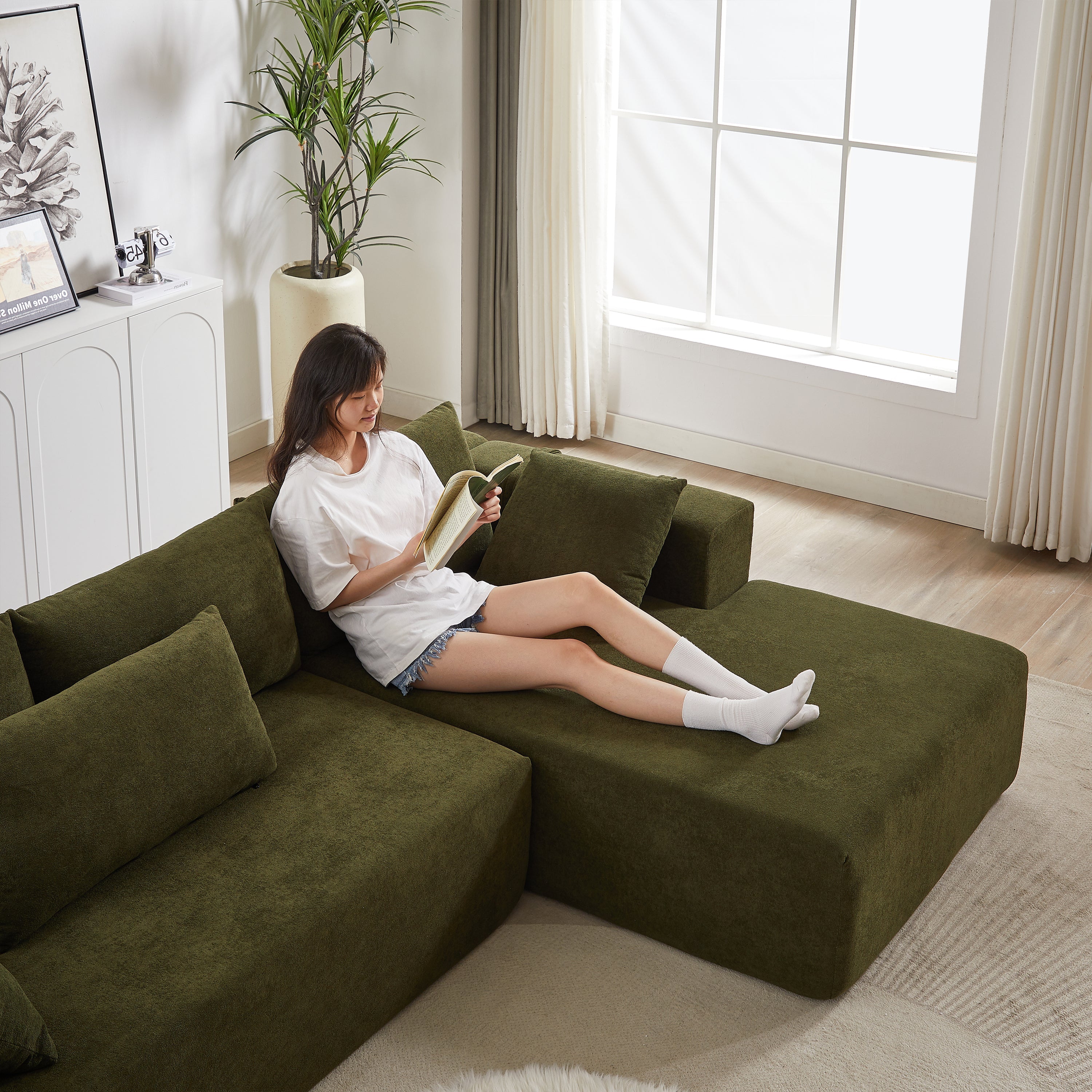 Modern Chenille Upholstered Sectional Sofa Couch Set,Modular 108' L Shaped Sectional Living Room Sofa Set With 6 Pillows,Free Combination Sofa Couch for Living Room,Bedroom(Right Chaise)