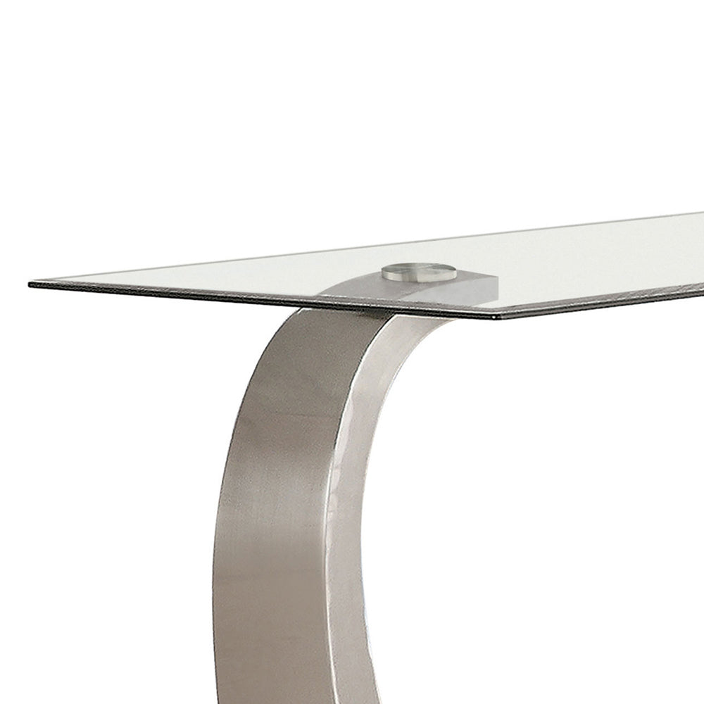 Lana Satin Silver Glass Top Metal Base Console Table