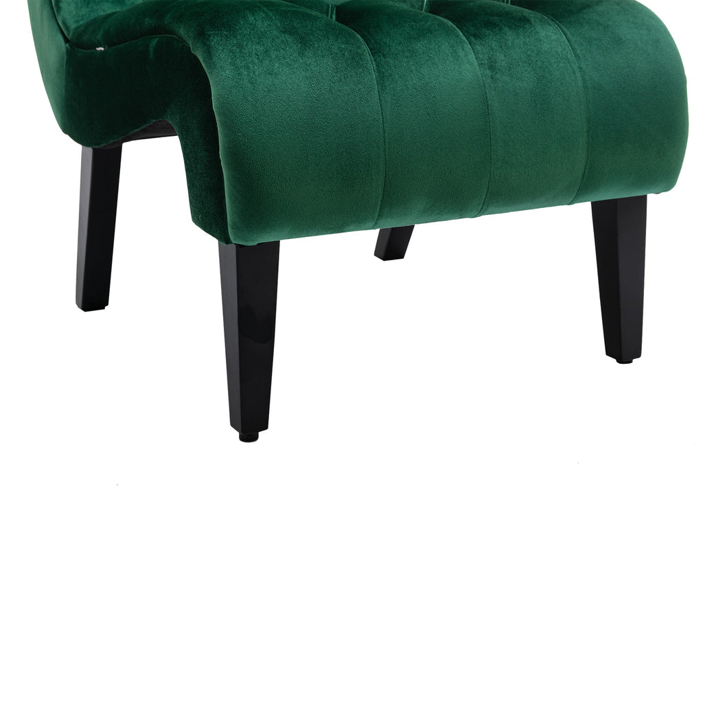 COOLMORE Modern Velvet Armless Accent Living Room Chair / Leisure Chair,Upholstered Fabric Button Comfortable Chair with Wooden Legs for Bedroom, Living Room, Office (Green Velvet)