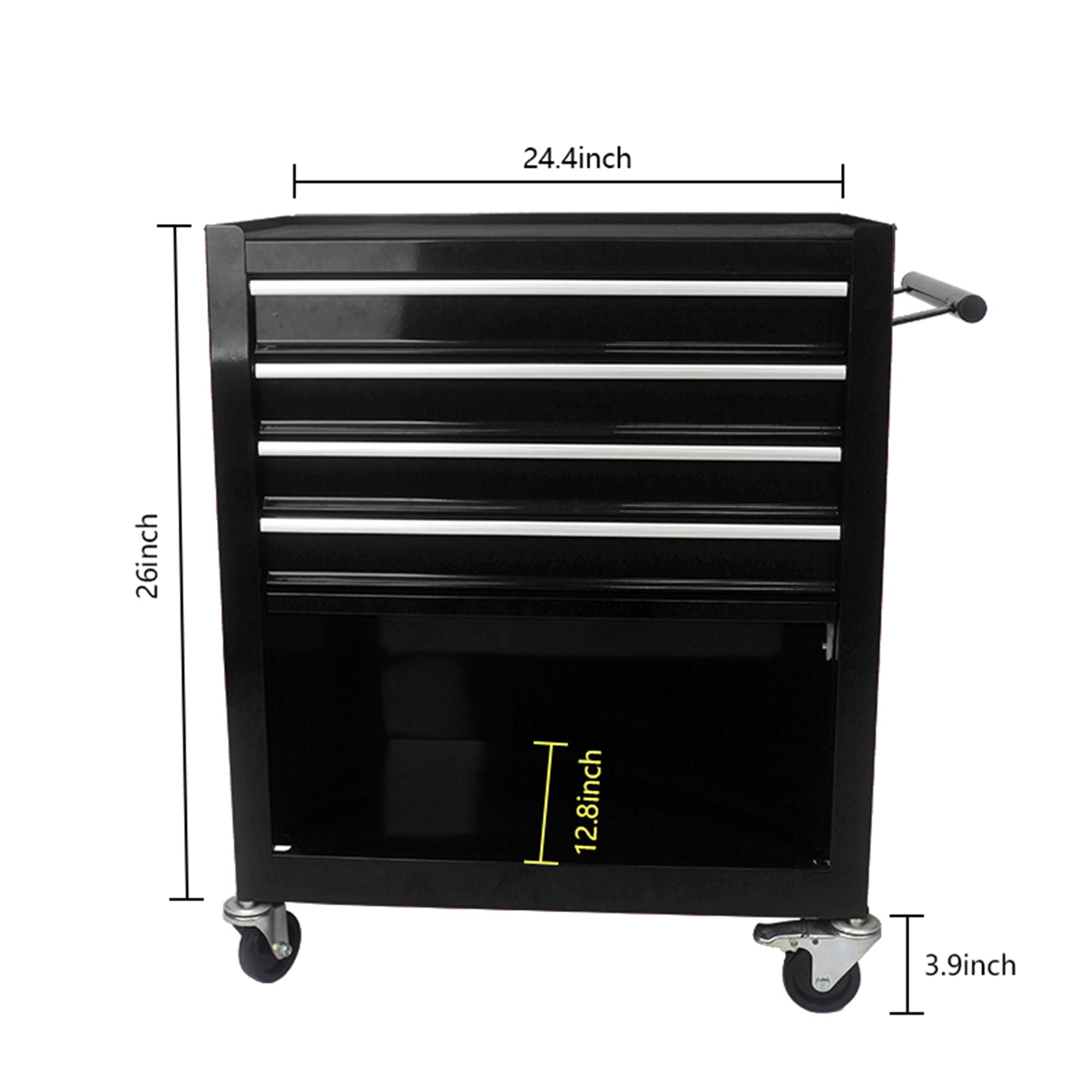 4 DRAWERS MULTIFUNCTIONAL TOOL CART WITH WHEELS-BLACK