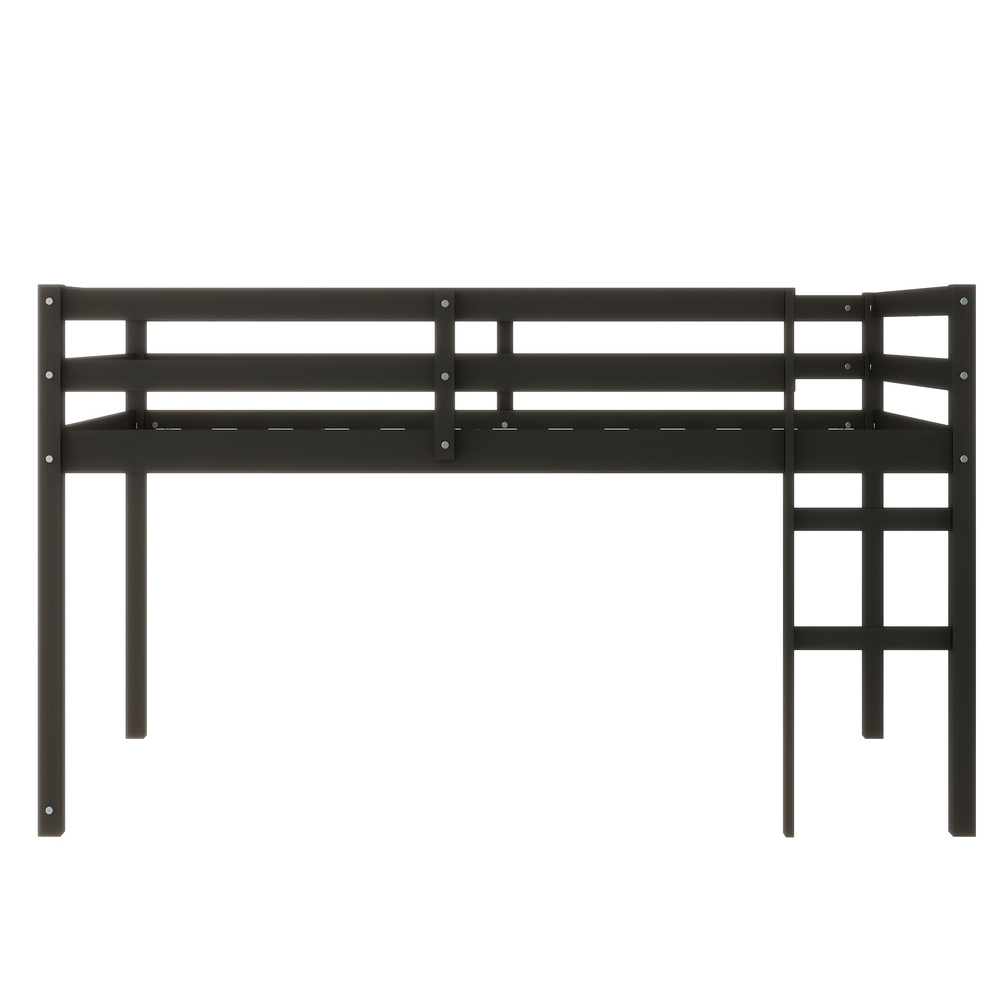 Solid Wooden, Rubber Wooden Twin Loft Bed with Ladder, Bed Platform of Strengthened Slats , Black