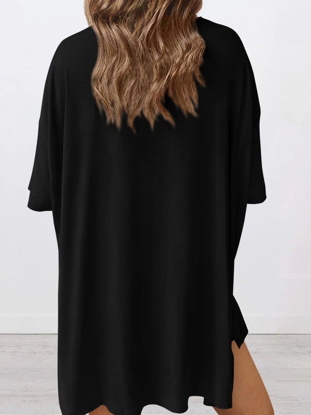 Oversized Slit Round Neck Top and Shorts Lounge Set Plus Size