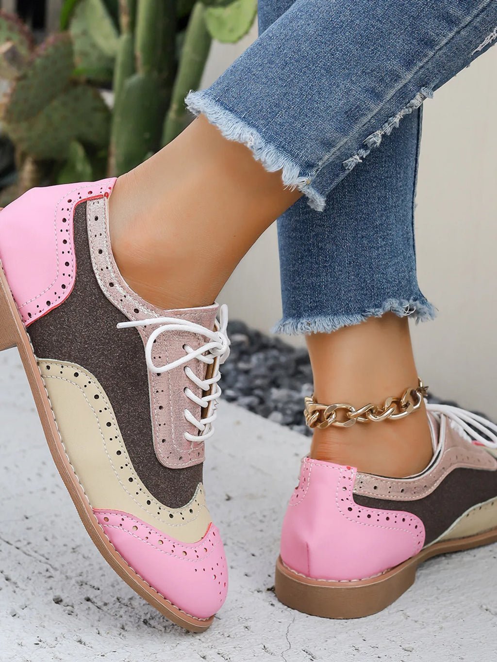 Round Toe Flats Color Block Loafers