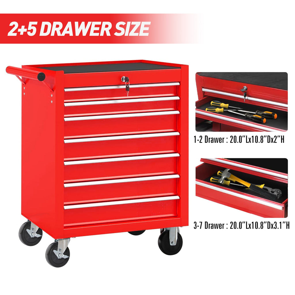 7-Drawer Rolling Tool Chest with Wheels, Multifunctional Tool Box and Storage Cabinet for Garage, Workshop, or Repair Shop