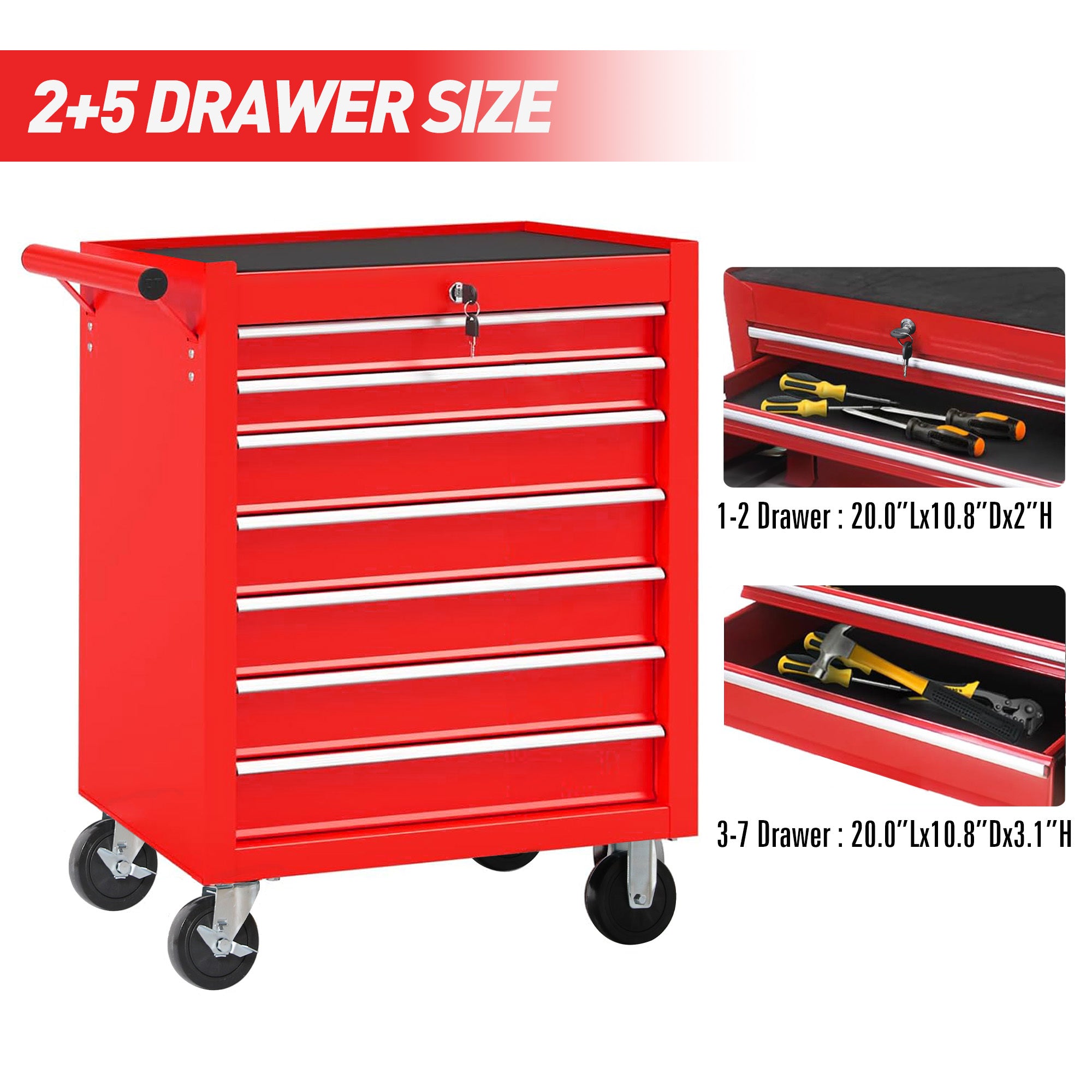 7-Drawer Rolling Tool Chest with Wheels, Multifunctional Tool Box and Storage Cabinet for Garage, Workshop, or Repair Shop