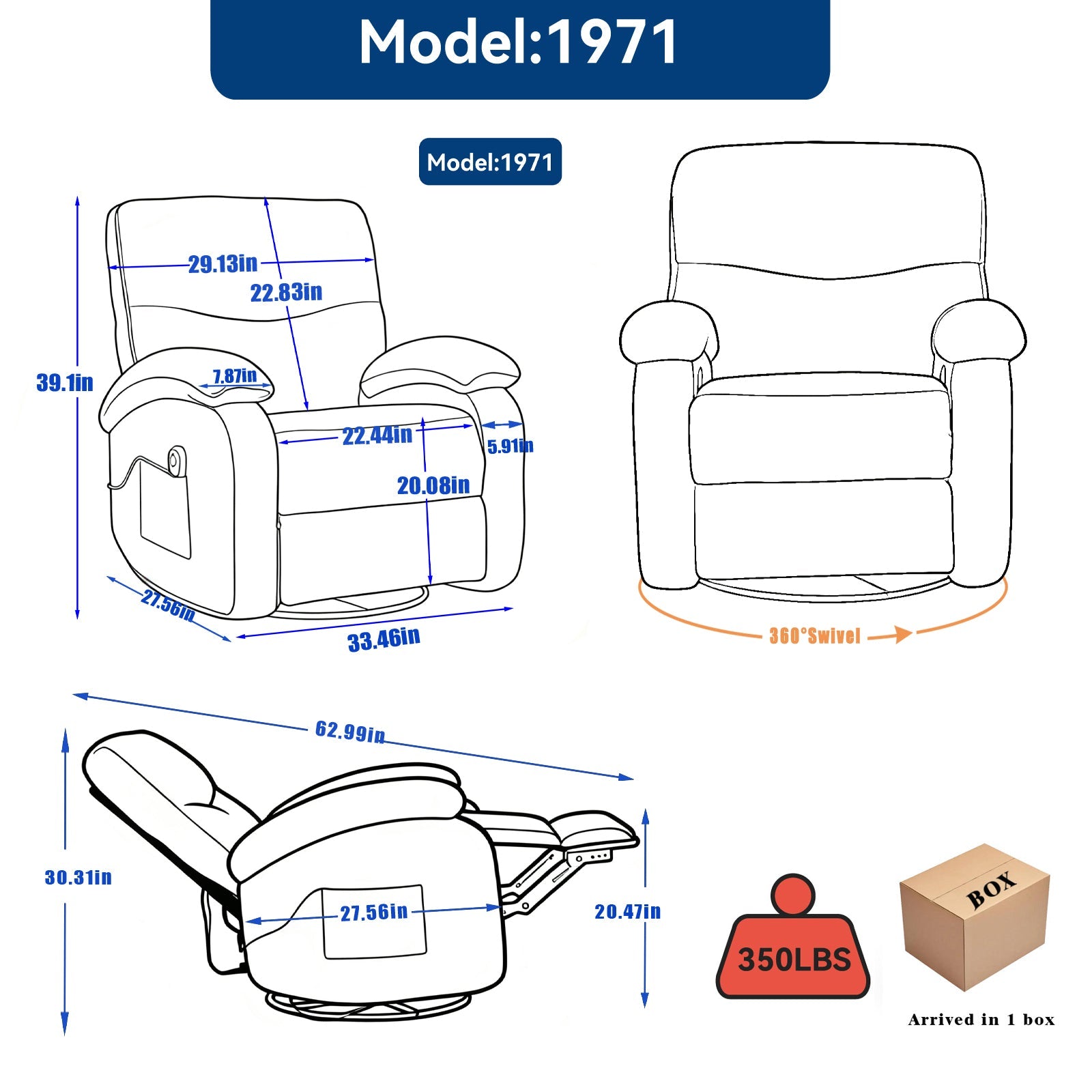 Hot massage manual lounge chair, with rocker arms and rotating fabric, with cup bucket, for living room, black
