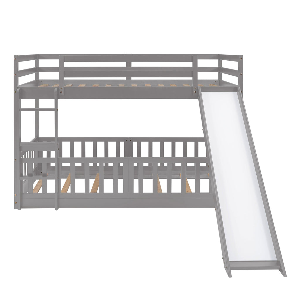 Twin Over Twin Bunk Bed with Slide and Ladder, Gray（Old SKU:LP000009AAE）