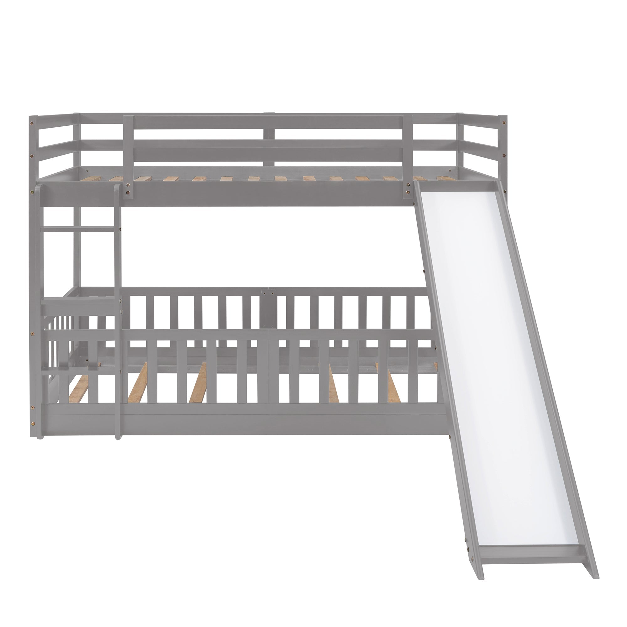 Twin Over Twin Bunk Bed with Slide and Ladder, Gray（Old SKU:LP000009AAE）