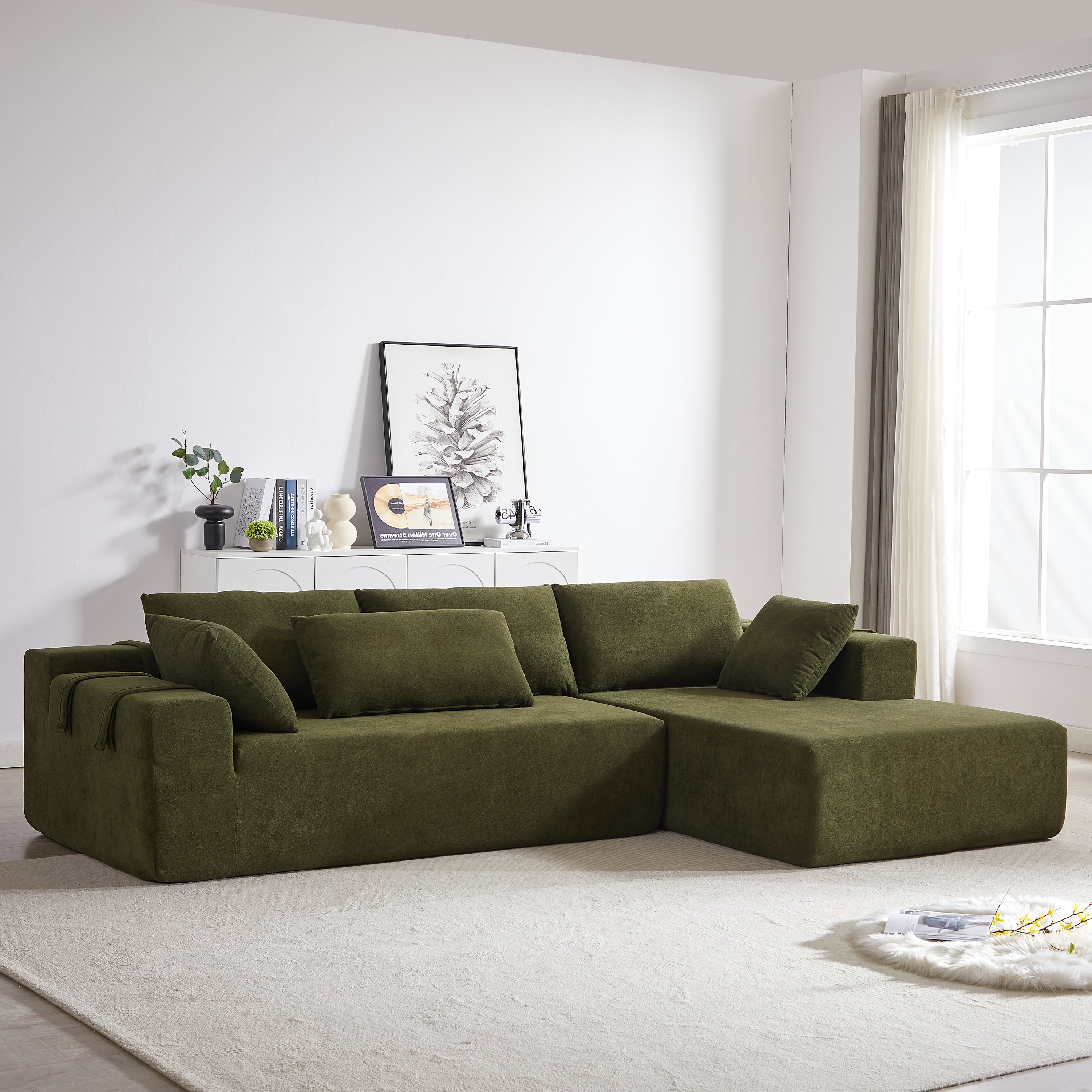 Modern Chenille Upholstered Sectional Sofa Couch Set,Modular 108' L Shaped Sectional Living Room Sofa Set With 6 Pillows,Free Combination Sofa Couch for Living Room,Bedroom(Right Chaise)