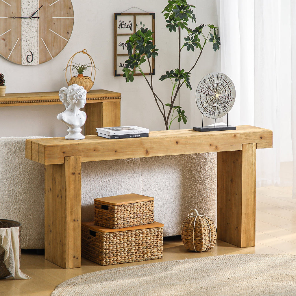 63' Solid Wood Console Table – Rustic Farmhouse Sofa Table for Entryway, Hallway, or Behind Couch, Narrow Rectangular Design