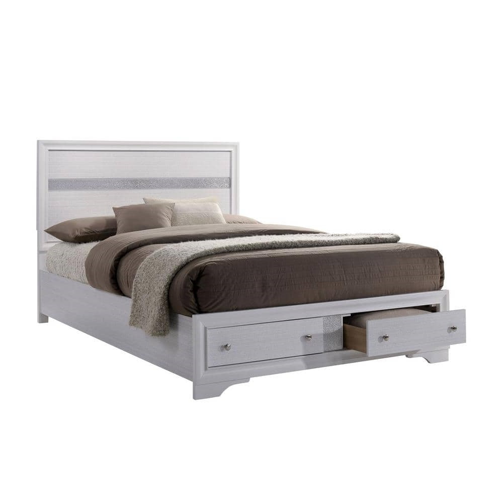 Contemporary White Color Panel Headboard 1pc Queen Size Bed w Drawers Beautiful Bedroom Furniture