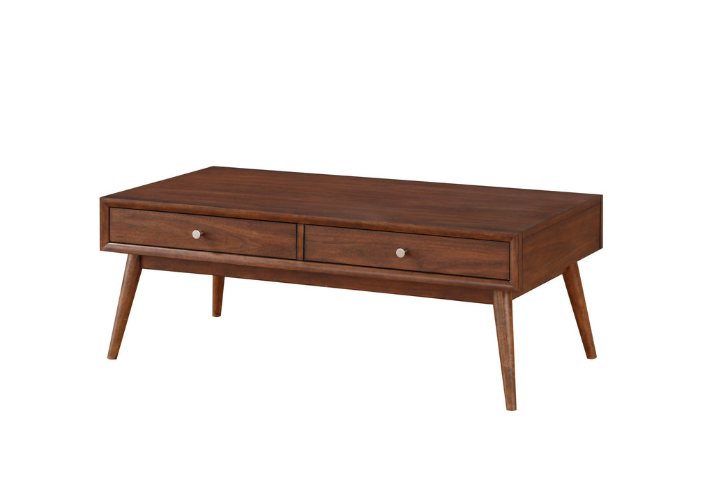 Retro Modern Style 1pc Coffee Table with 2x Drawers Brown Finish Living Room Furniture Walnut Veneer Wooden Furniture