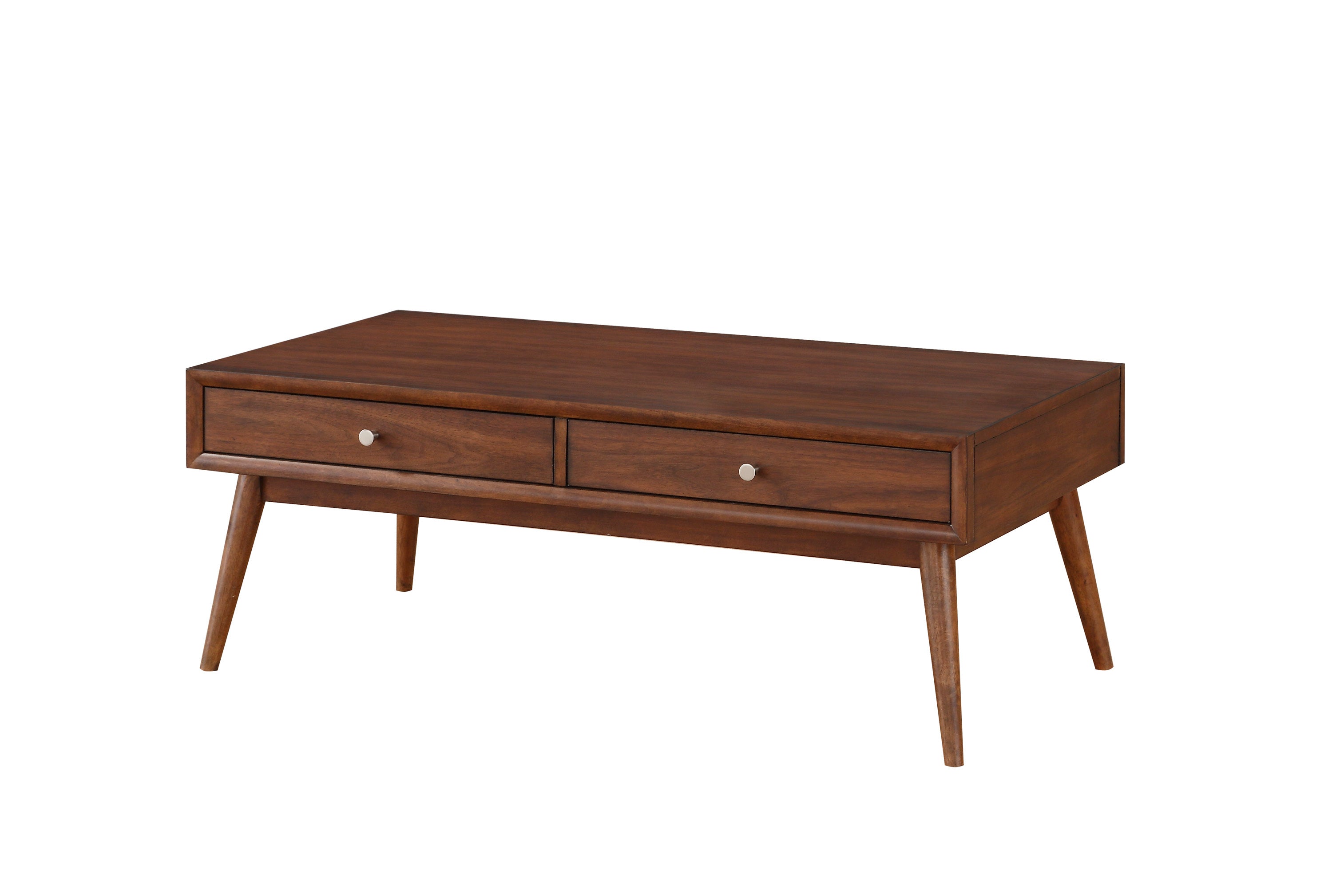 Retro Modern Style 1pc Coffee Table with 2x Drawers Brown Finish Living Room Furniture Walnut Veneer Wooden Furniture