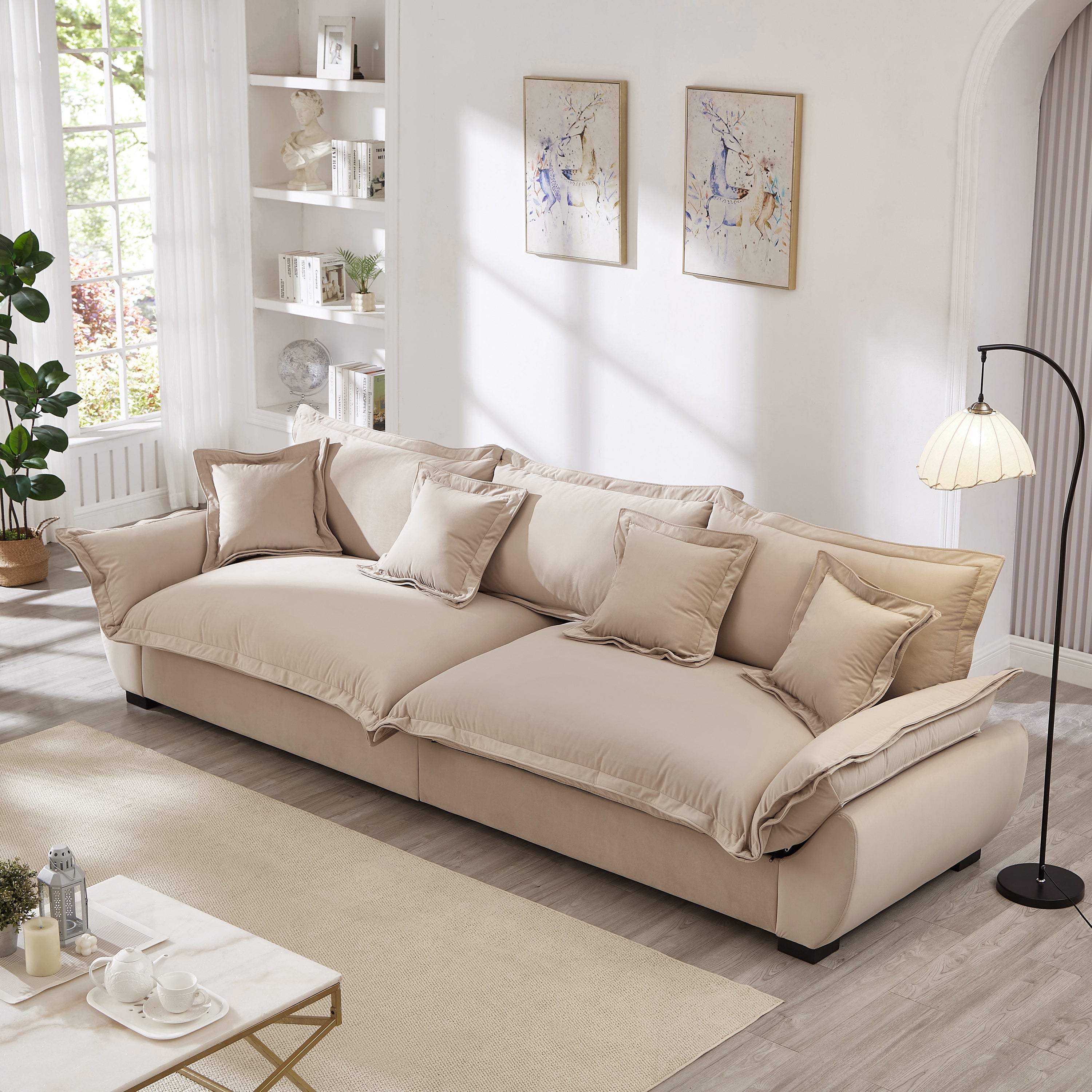Modular Sectional Sofa, Sailing Design Sofa with Storage, Removable Backrest, Modern Deep Seat Sofa with Throw Pillows for Living Room Bedroom Apartment,Light Khaki