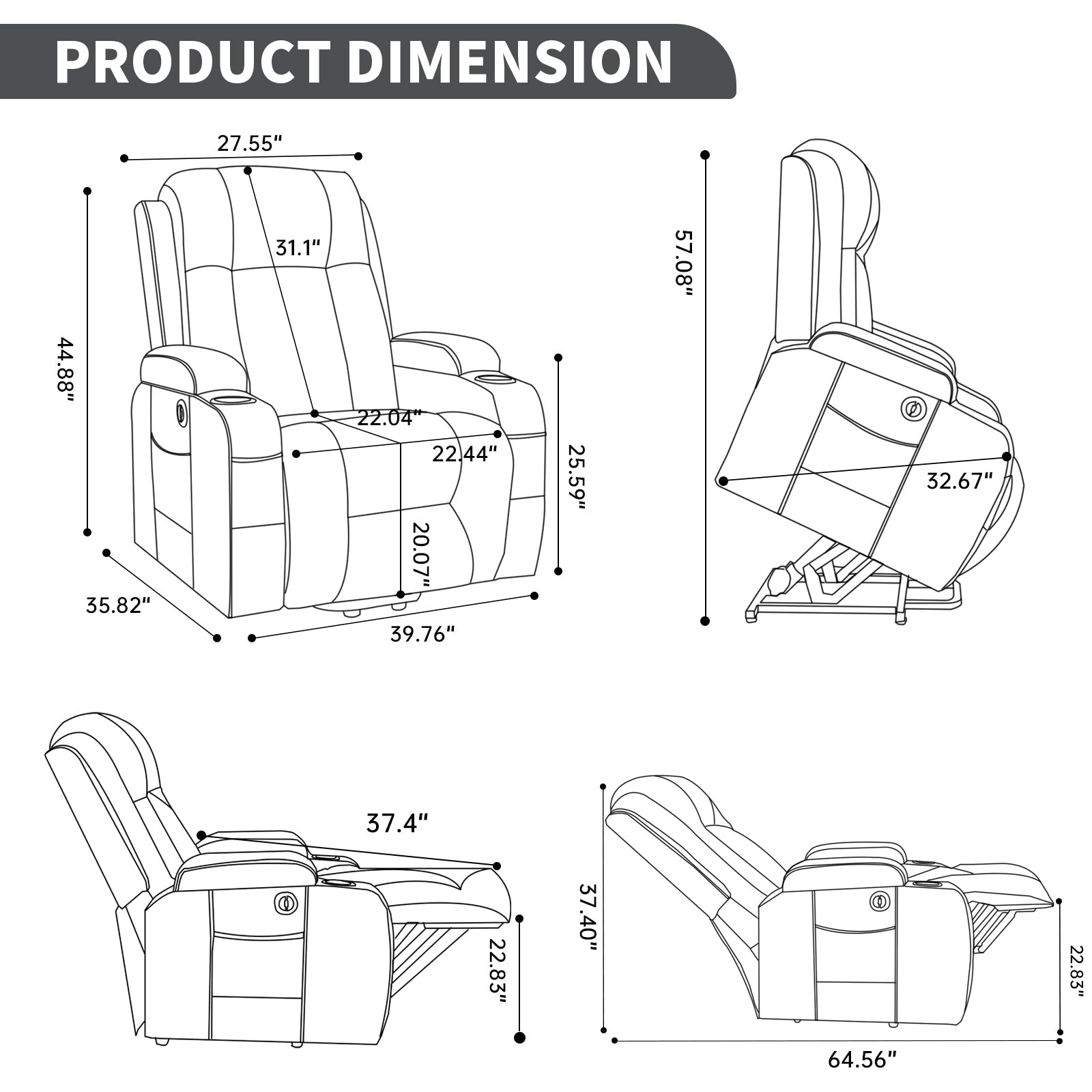 Beige PU Infinite Position Up to 350 LBS Power Lift Recliner Chair for Elderly, Heavy Duty Motion Mechanism with 8-Point Vibration Massage and Lumbar Heating, USB Charging Port, Cup Holders