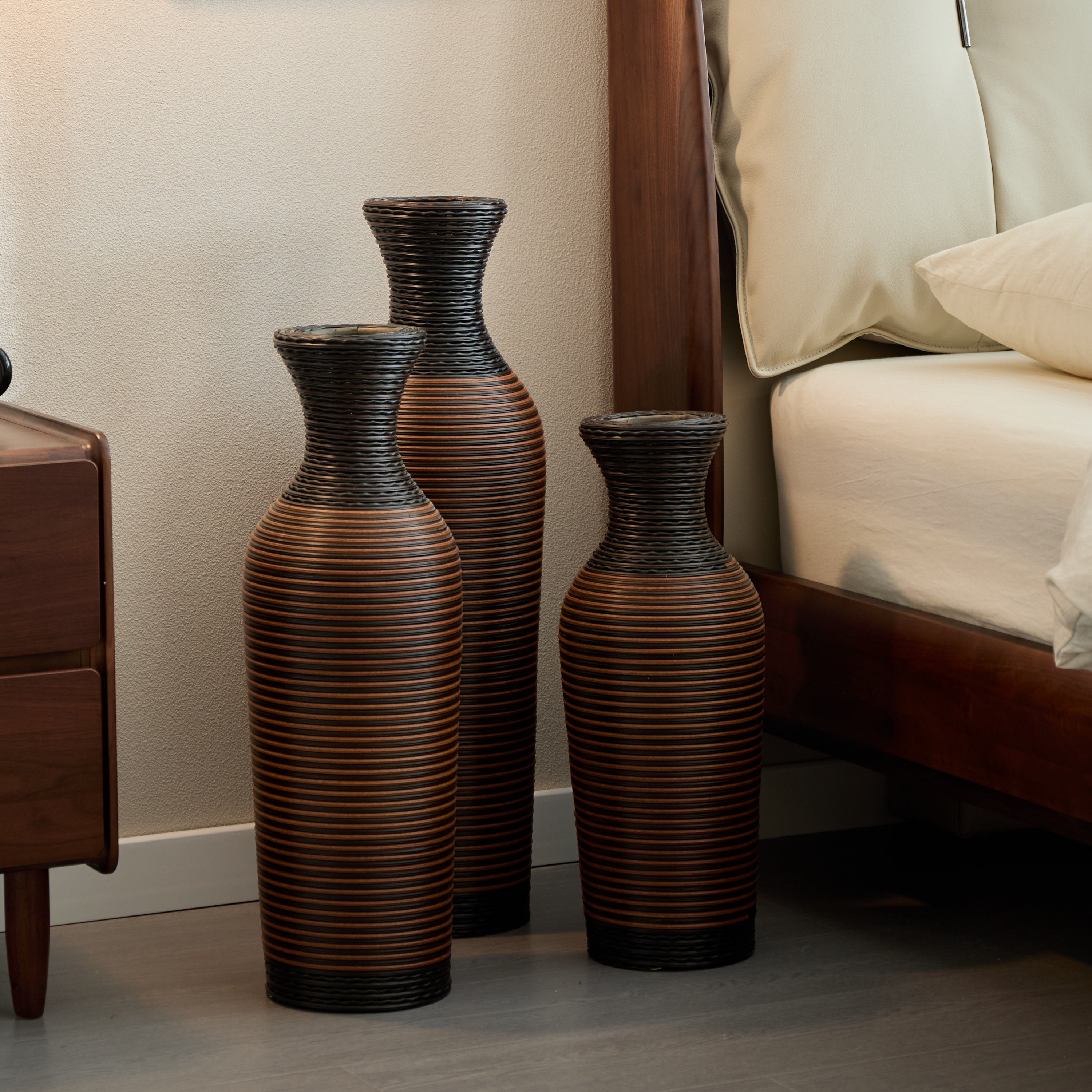 Desktop Vase, Brown Decorative Floor Vase, Classic and Neat Floor Vase, High Independent Flower Stand, Artificial Vine Vase, PVC Floor Vase, Home Decoration Flower Stand Set of 3 pieces