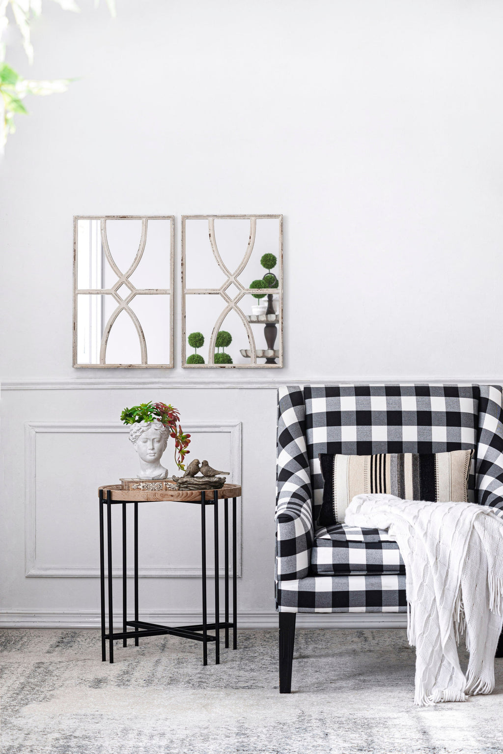 16" x 23"  Rectangular Wooden Wall Mirrors with Distressed White Frame, Vertical or Horizontal, Home Decor for Living Room, Set of 2