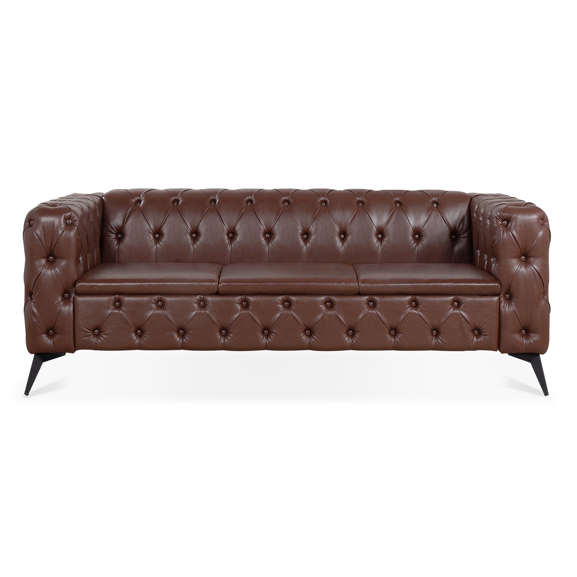 Traditional Square Arm 3-Seater Sofa with Removable Cushion, Dark Brown PU, 84.06 Inch