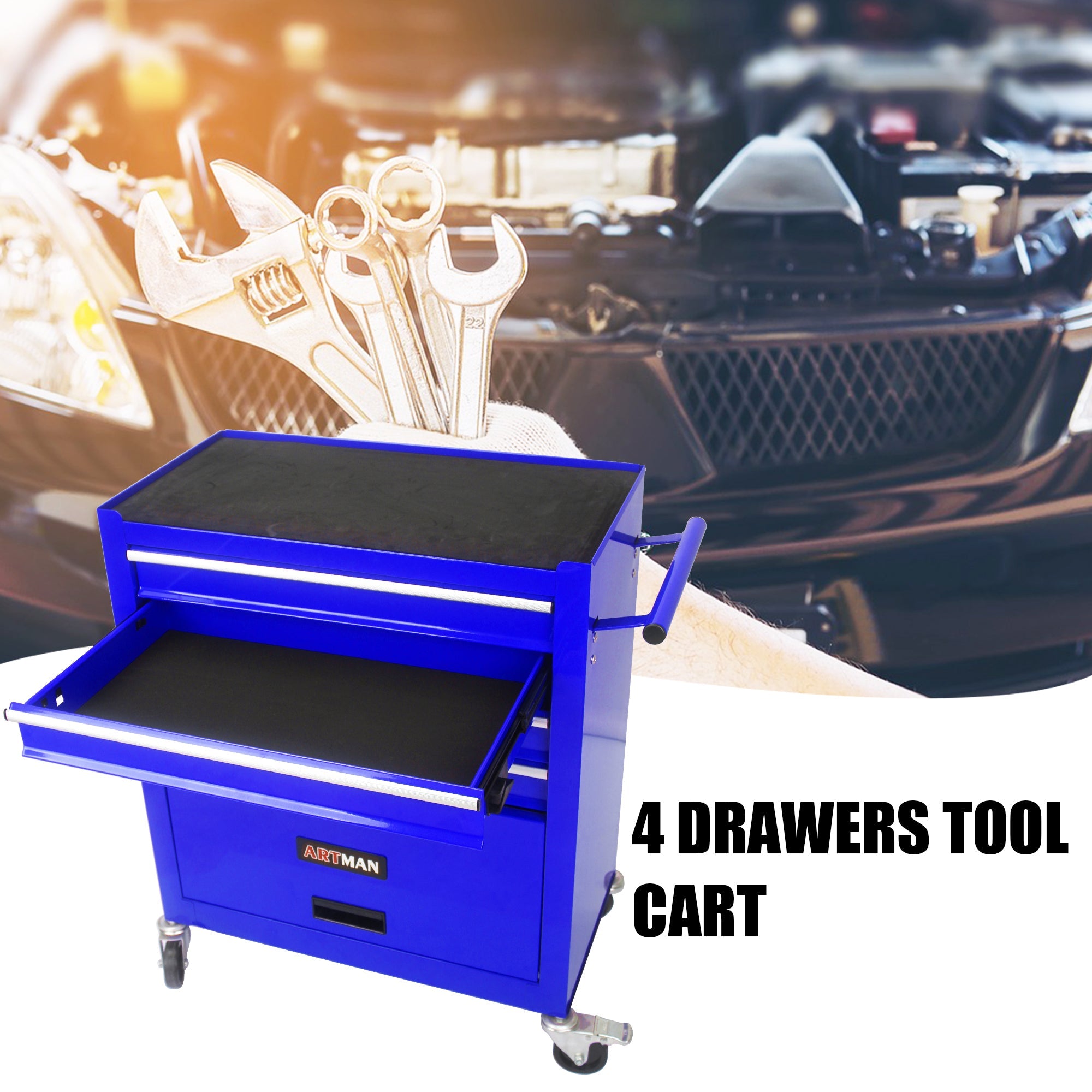 4 Drawers Multifunctional Tool Cart With Wheels-Blue
