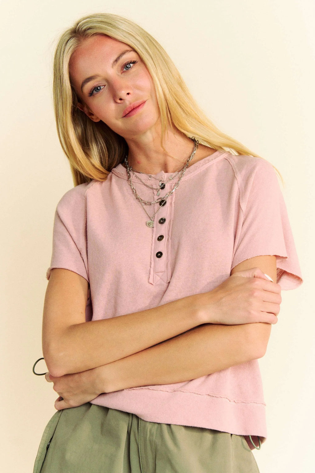Davi & Dani Breezy Knit Fabric Short Sleeve T-shirt Top