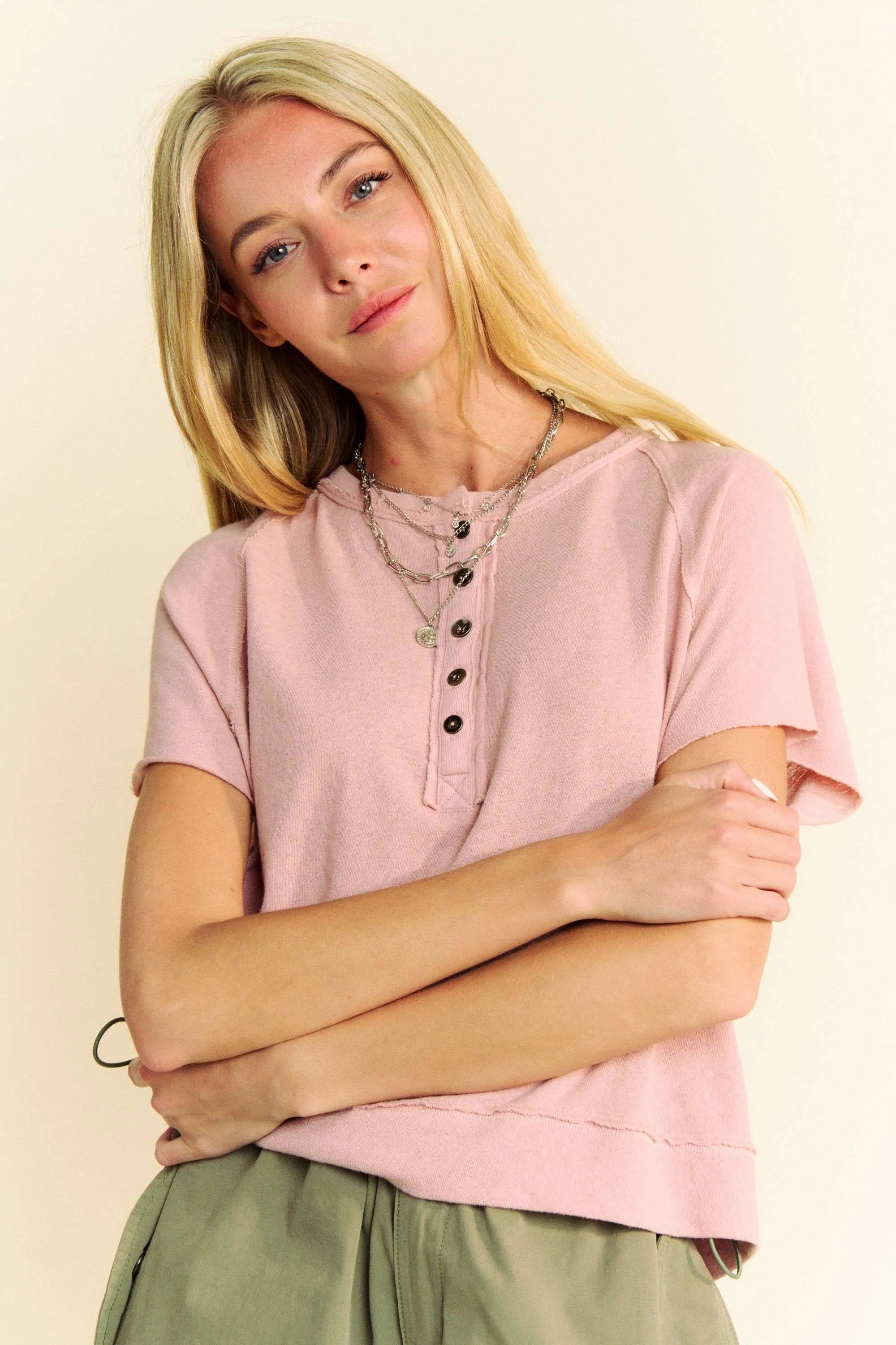 Davi & Dani Breezy Knit Fabric Short Sleeve T-shirt Top