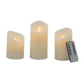 Set of 3 Flickering Ivory LED Candles with Remote Timer, L:D3X6' M:D3X5' S:D3X4'