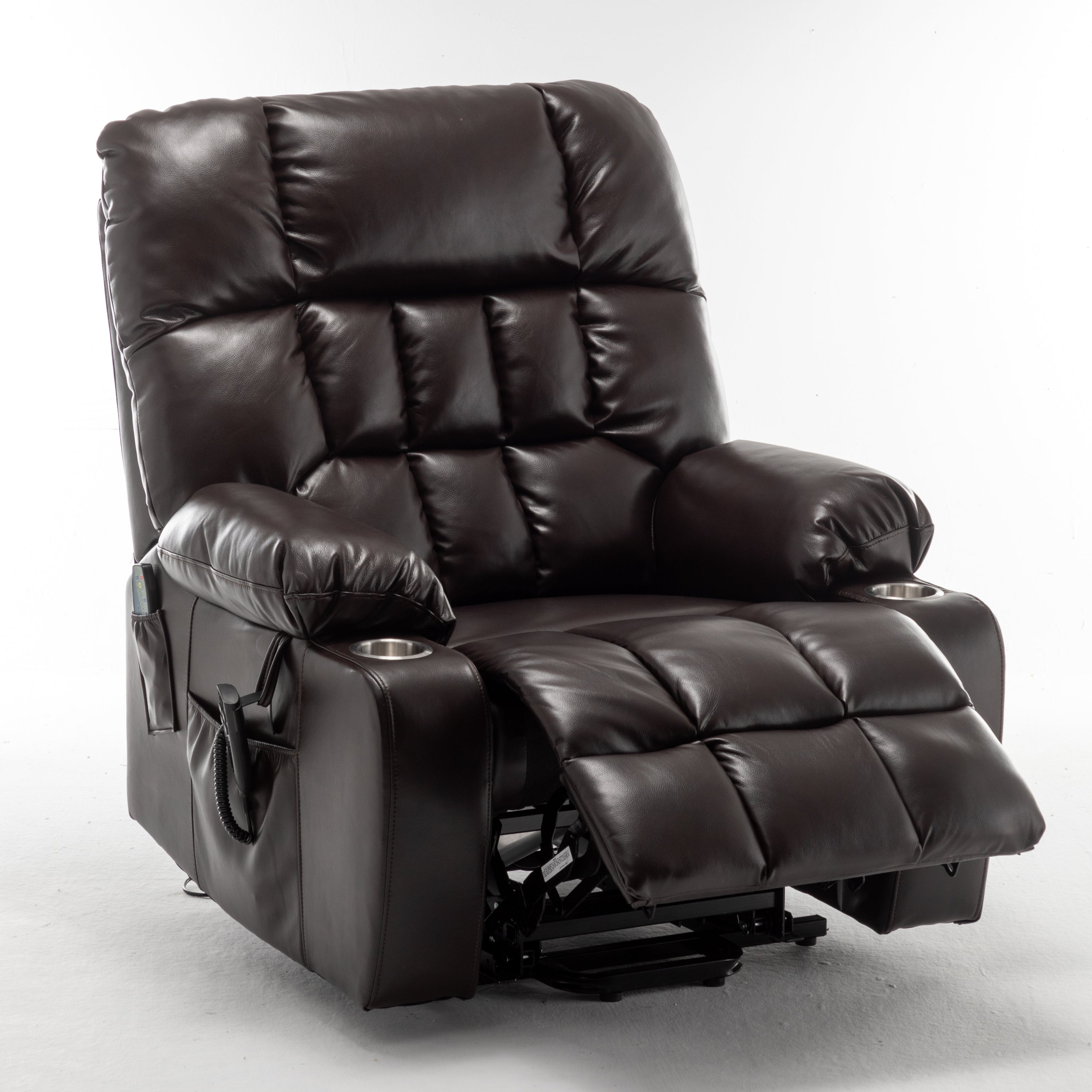 Lift Chair for Big and Tall Person with Inconvenient Legs: High Density Foam Lift Sofa with Heat and Massage, 2 Pockets, 2 Cup Holder, 2 Remote, OKIN Motor