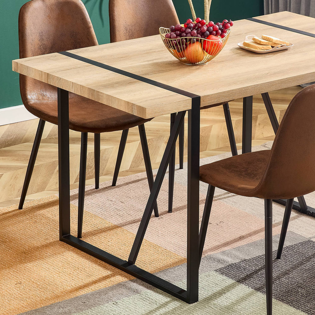 Rustic Industrial Rectangular Wood Dining Table For 4-6 Person, With 1.5' Thick Engineered Wood color Tabletop and Black Metal Legs,Desk For Kitchen Dining Living Room, 55.1' x 31.4'x 29.9'1529W115172