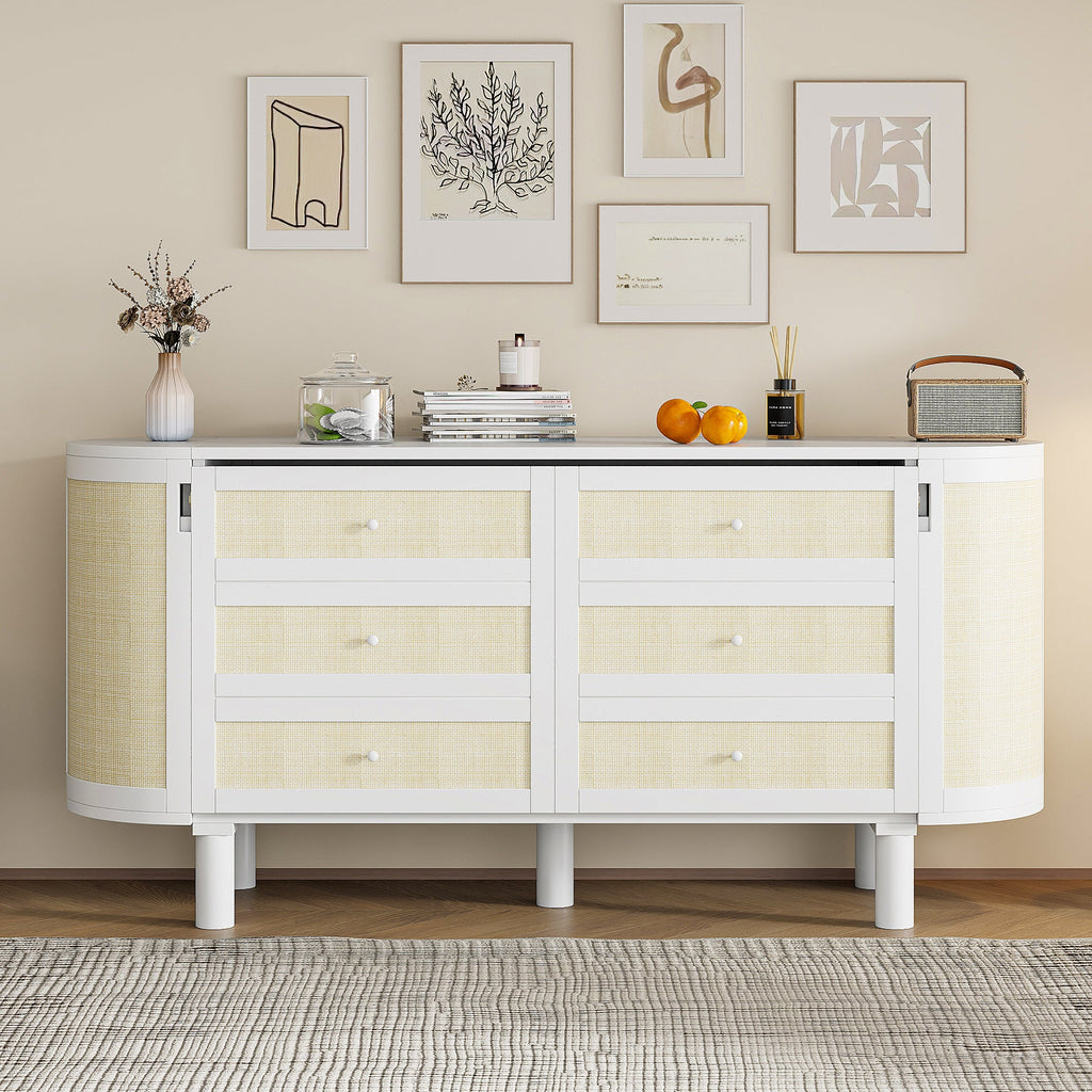 Queen Murphy Bed with Hidden Storage & Modern Woven Design,White