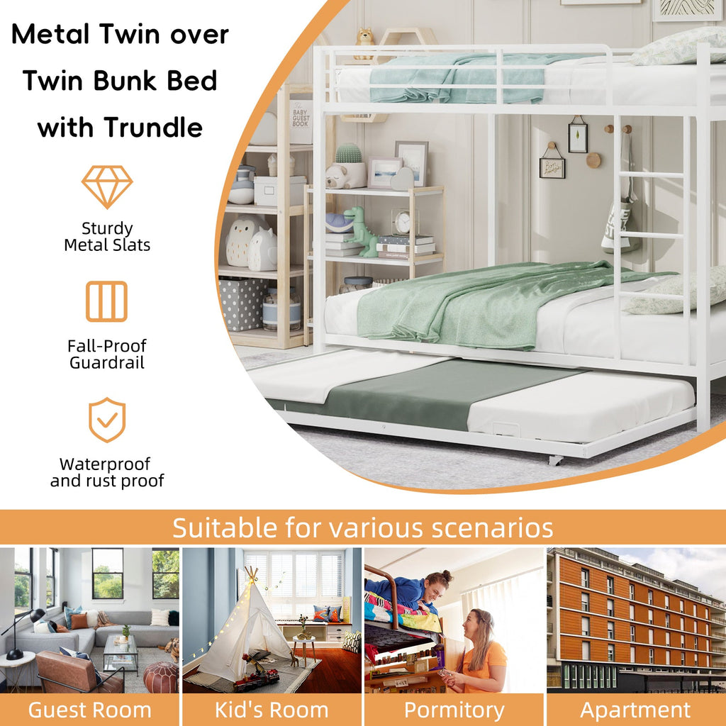 Durable Square Tube Iron Bunk Bed Featuring Safety Rails, Modern Minimalist Look, Ideal for Kids Room, Guest Room or Shared Space, Easy Assembly & Long - Lasting Performance-Full size: 137cm × 190cm