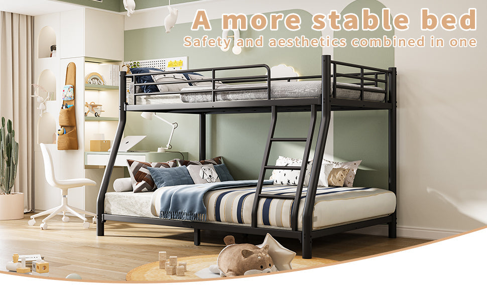Twin Over Full Bunk Bed, Metal Bunk Bed Frame with Ladder, Safety Rail & Steel Slats, Space-Saving Bunk Beds for Kids Teens Adults, Noise Free for Dorm Bedroom, No Box Spring Needed