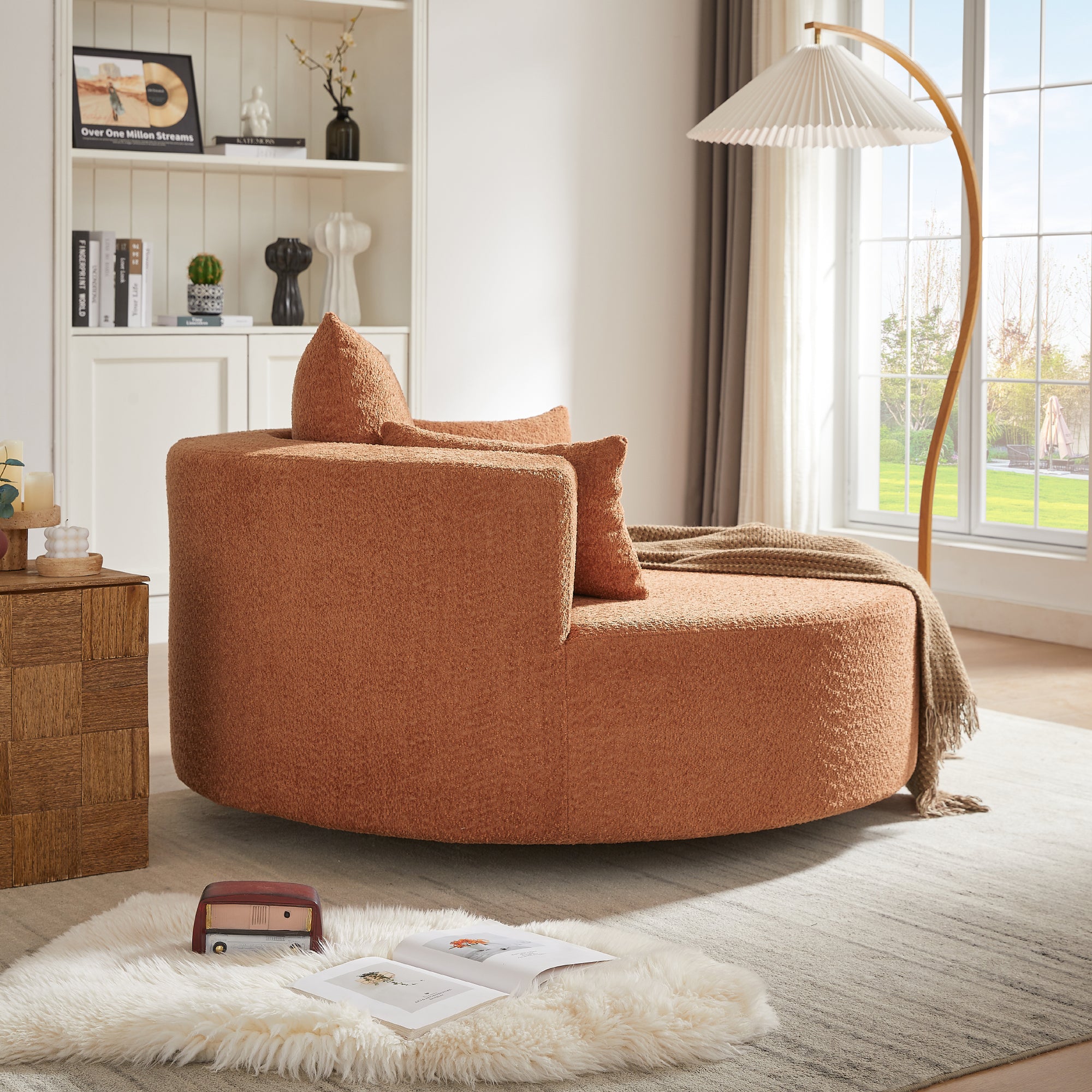 360° Swivel Accent Barrel Chair with Removable Pillows, Orange Red Chenille, 56.3 Inch