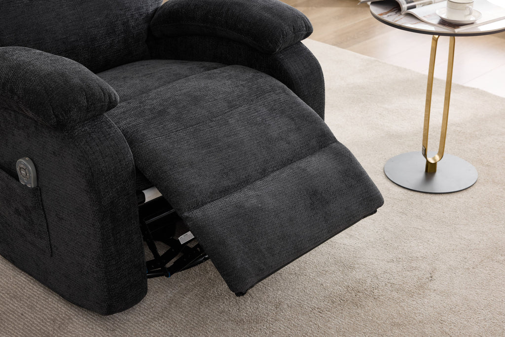 Hot massage manual lounge chair, with rocker arms and rotating fabric, with cup bucket, for living room, black