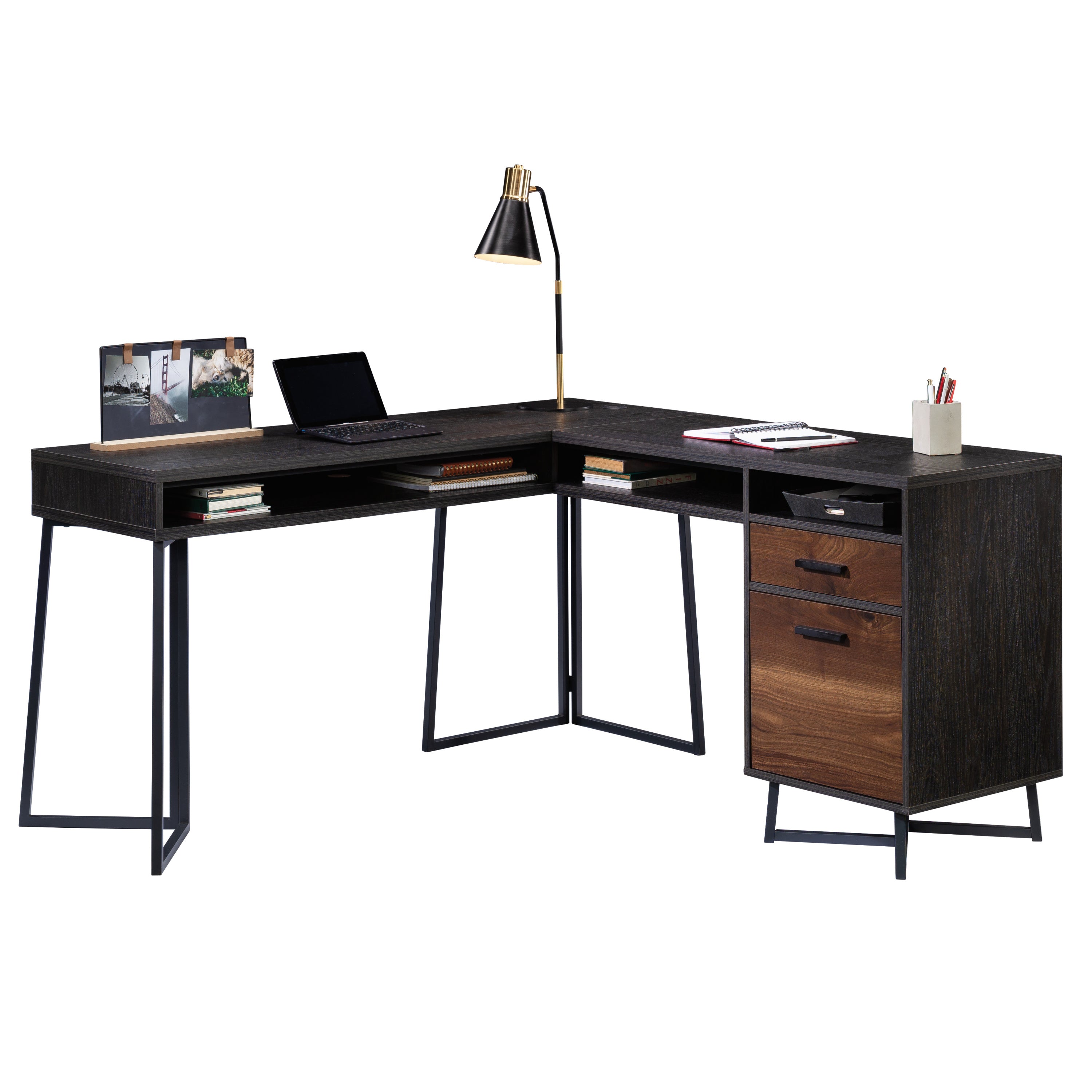 L-Shaped Desk, Dark Walnut finish