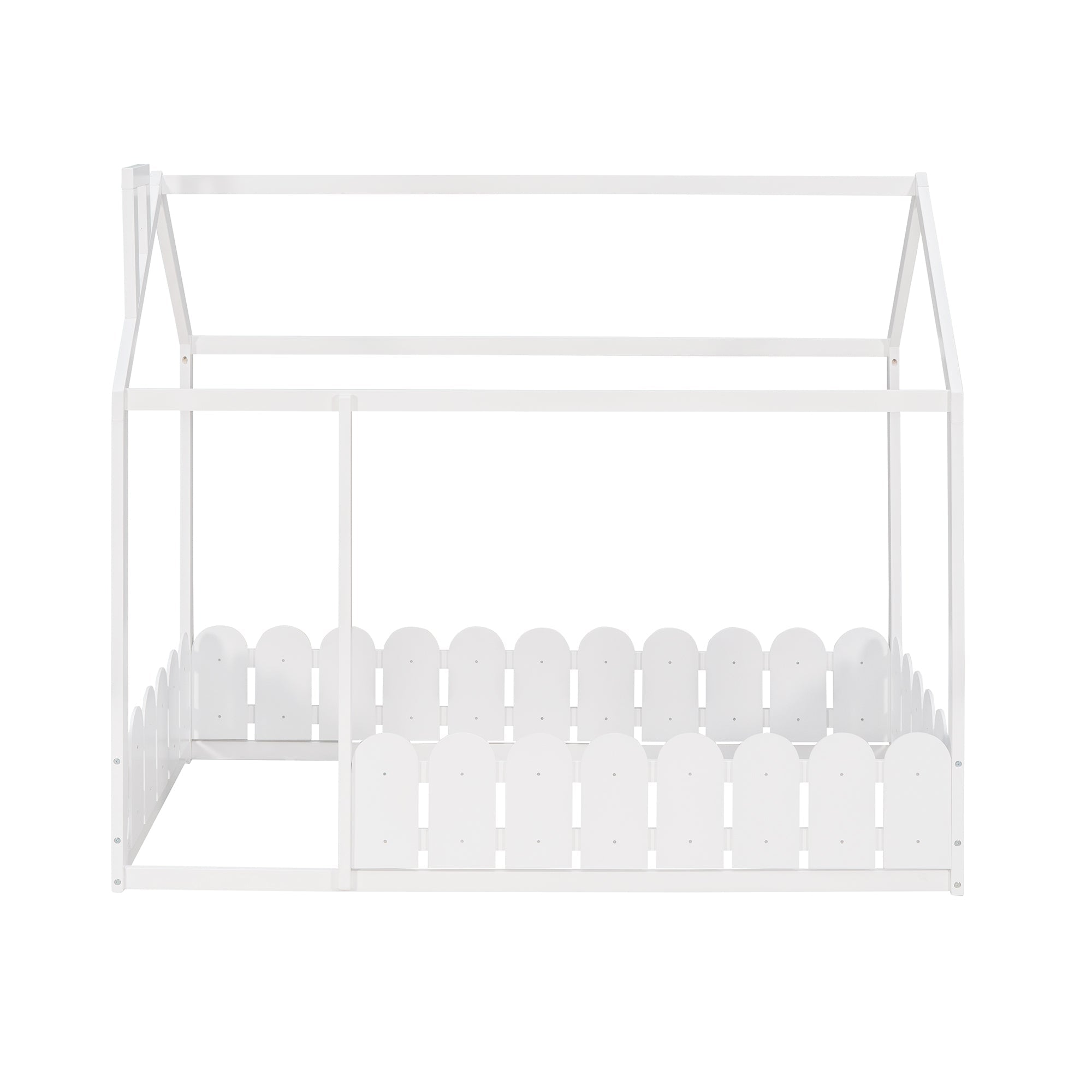 {Slats are not included}Twin Size Wood Bed House Bed Frame with Fence,for Kids,Teens, Girls,Boys {White}{OLD SKU:WF194274AAK}