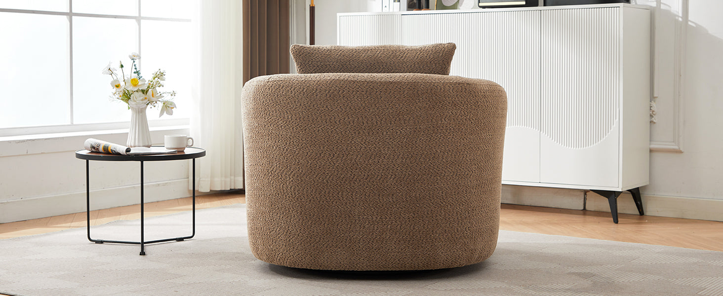 Chenille Upholstered 360° Swivel Chair with Throw Pillow, Dark Brown, 38.2' Accent Chair Sofa for Living Room and Office