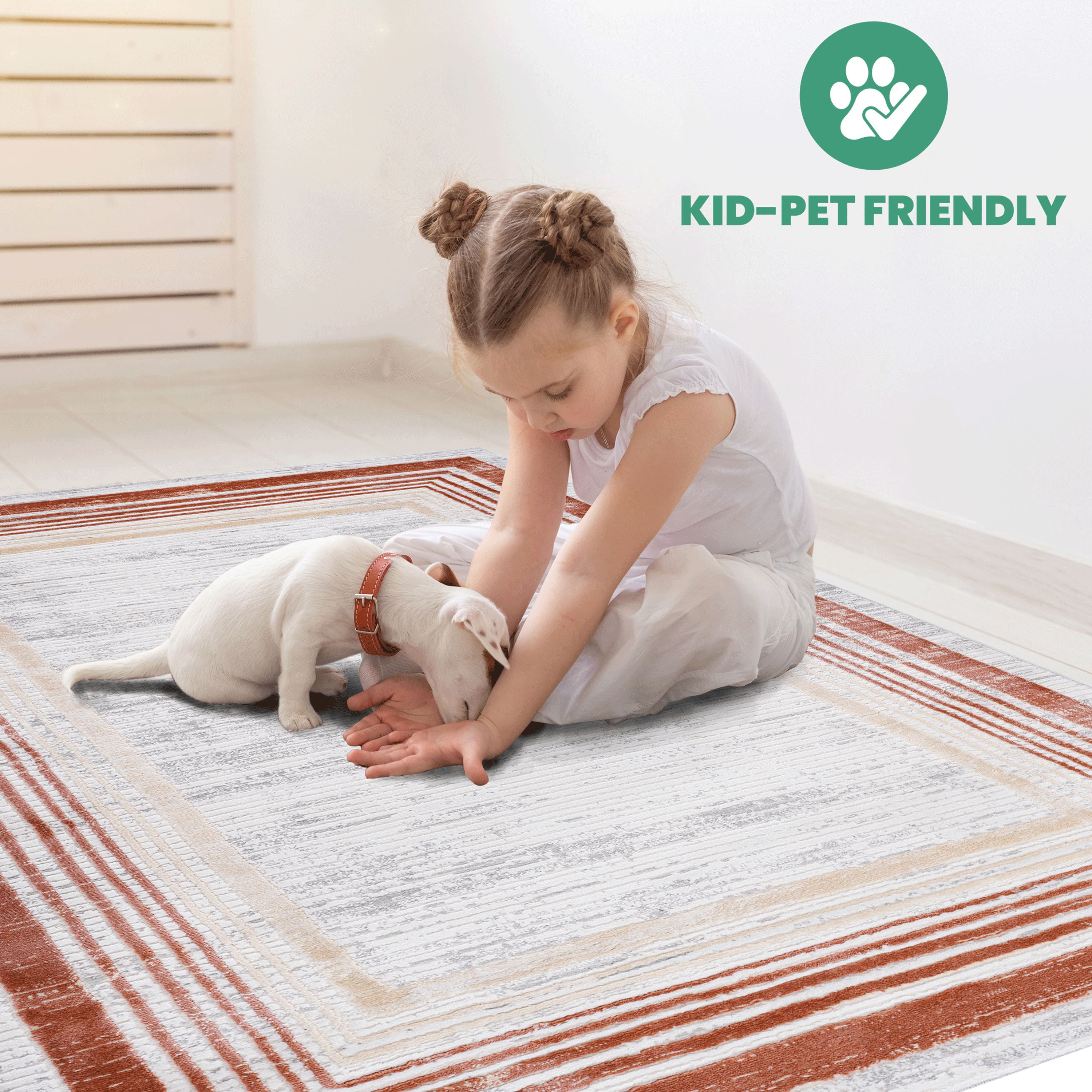 NAAR MARFI Collection 6X9 Brown/Ivory/Bordered Non-Shedding Living Room Bedroom Dining Home Office Stylish and Stain Resistant Area Rug