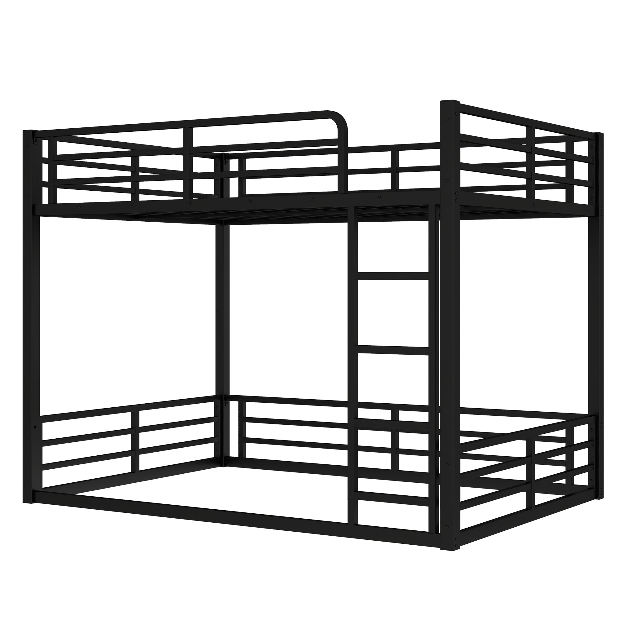 Metal Bunk Bed, Full XL over Full XL Floor Bunk Bed Frame,Heavy-Duty Bunk Bed for Kids, Teens, Adults, Noise-reduced Design, Black