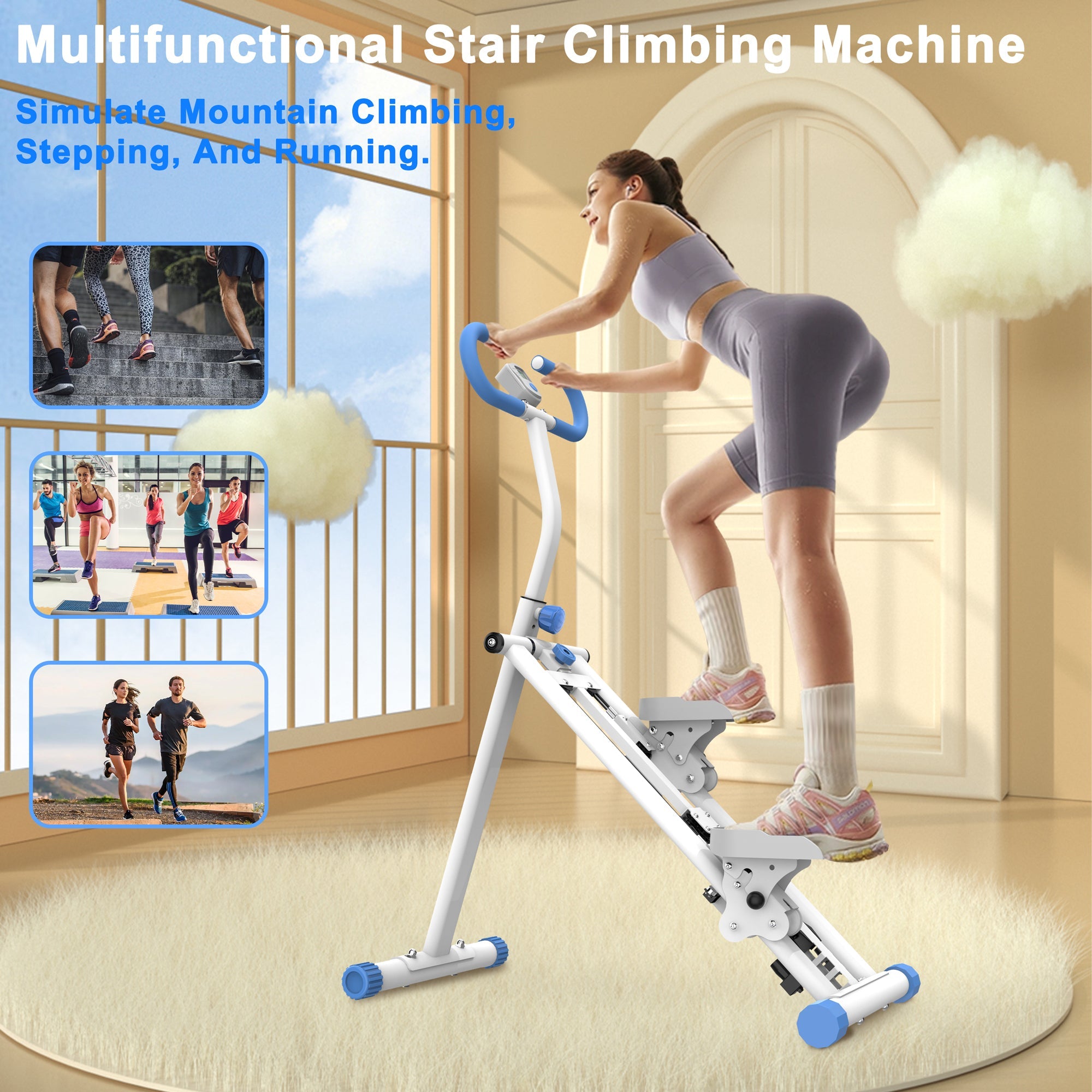 Stair Stepper with resistance Home-Upgrade Vertical Climber Workout Machine for Full-Body Exercise Climber Fitness Equipment with Stable Frame Adjustable Handlebar-Blue