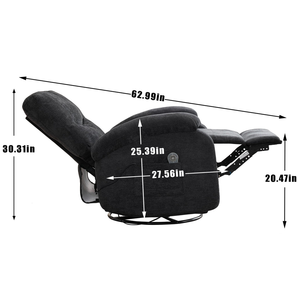 Hot massage manual lounge chair, with rocker arms and rotating fabric, with cup bucket, for living room, black