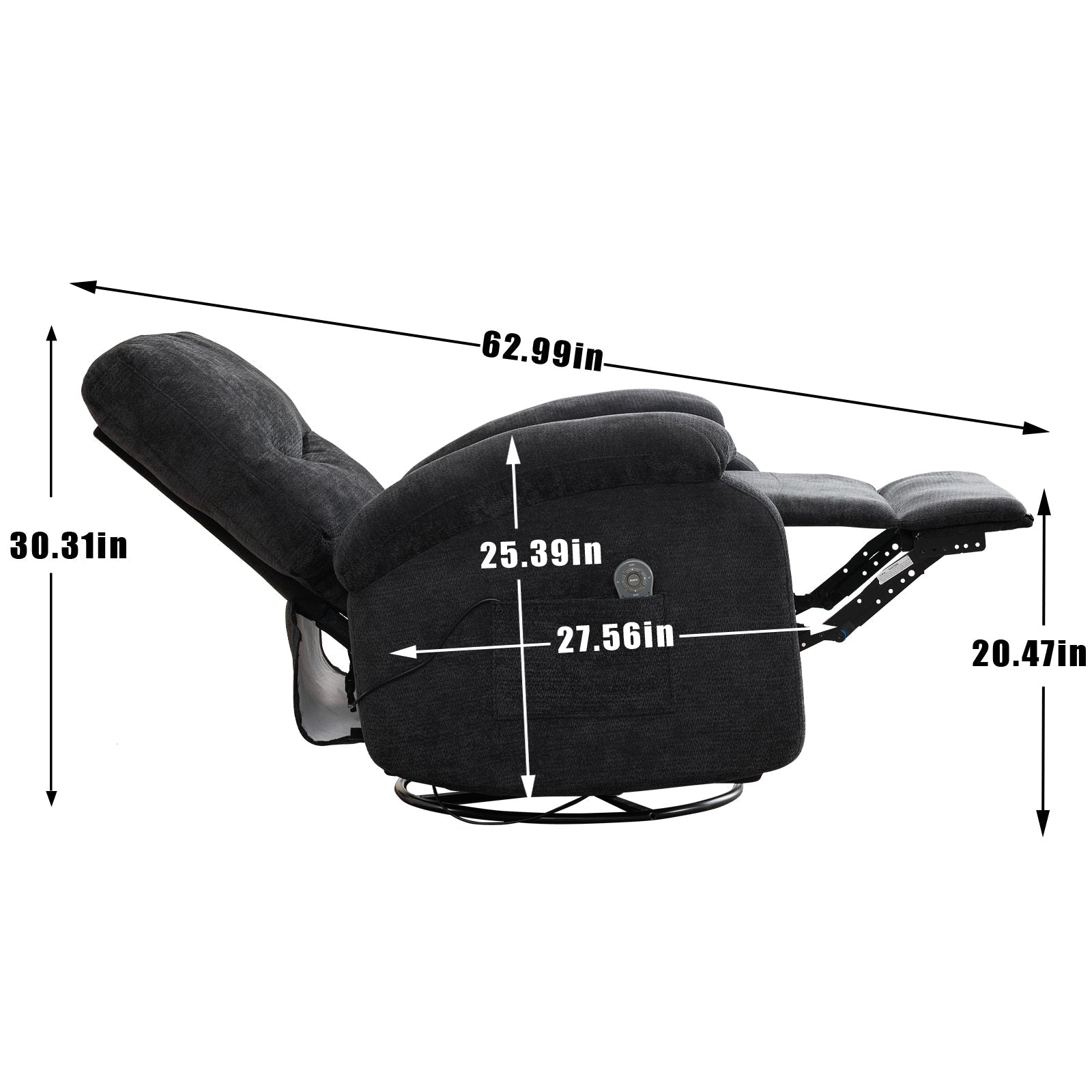 Hot massage manual lounge chair, with rocker arms and rotating fabric, with cup bucket, for living room, black