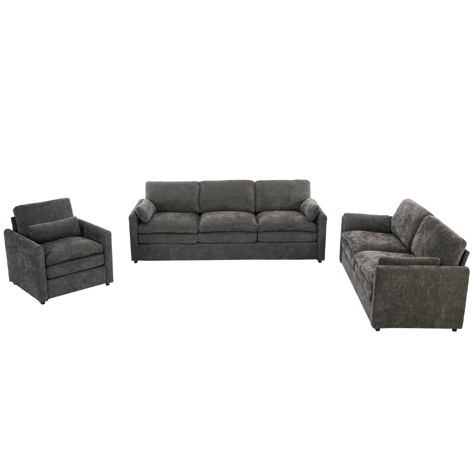 Cozy Upholstered Sofa Set Oversized Comfy Cloud Sofa Double Cushion Sofa Group Plush Cushion Sofa Couch for Living Room, Grey