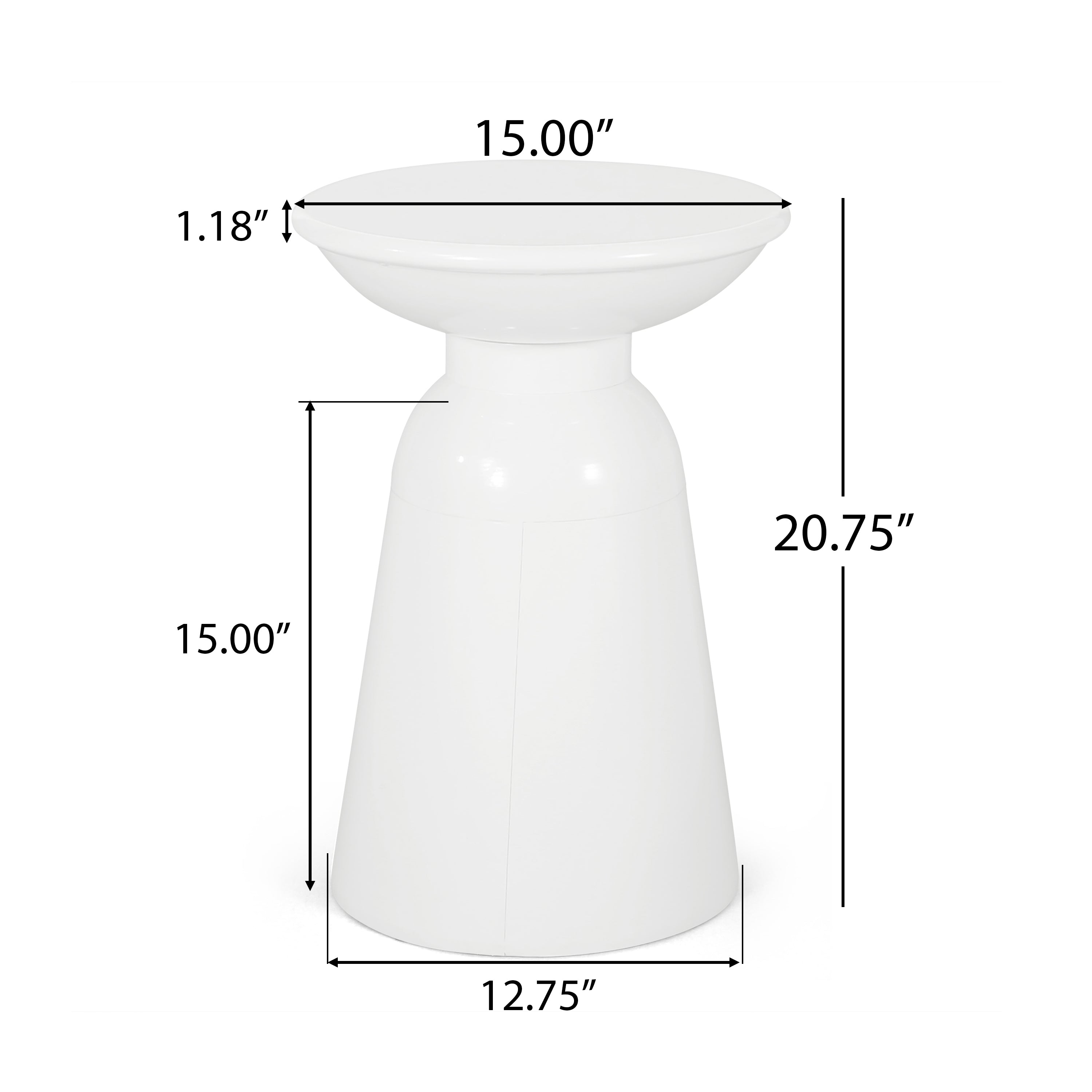Modern Outdoor Metal End Table with Pedestal Design in White, Iron, 15 x 15 x 20.75 Inches