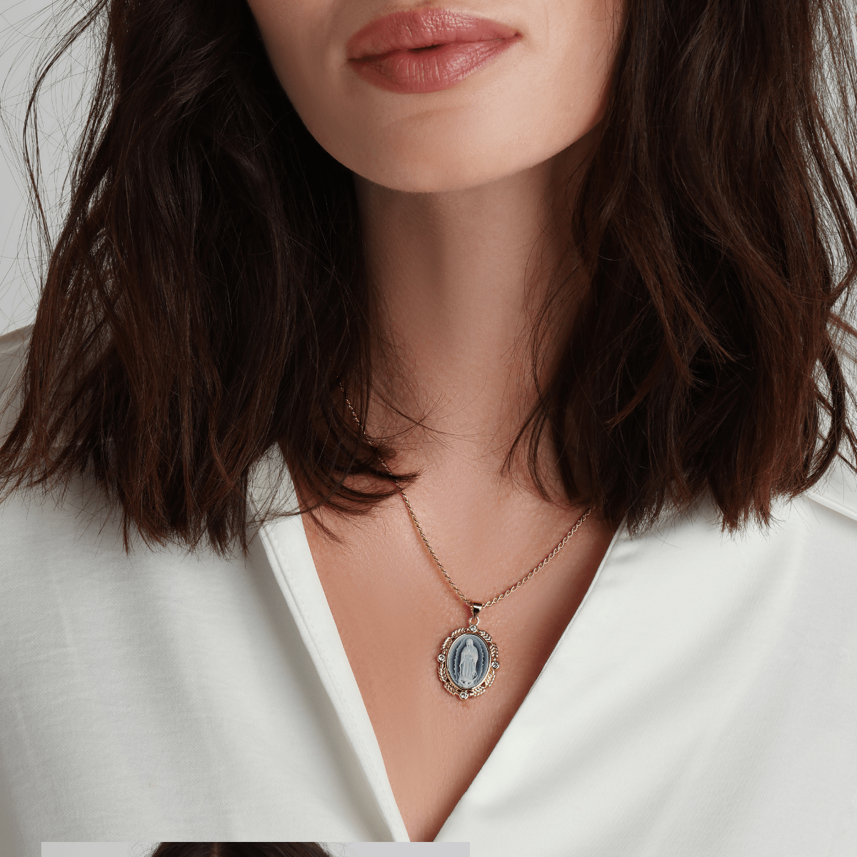 French Blue Cameo Mary Necklace