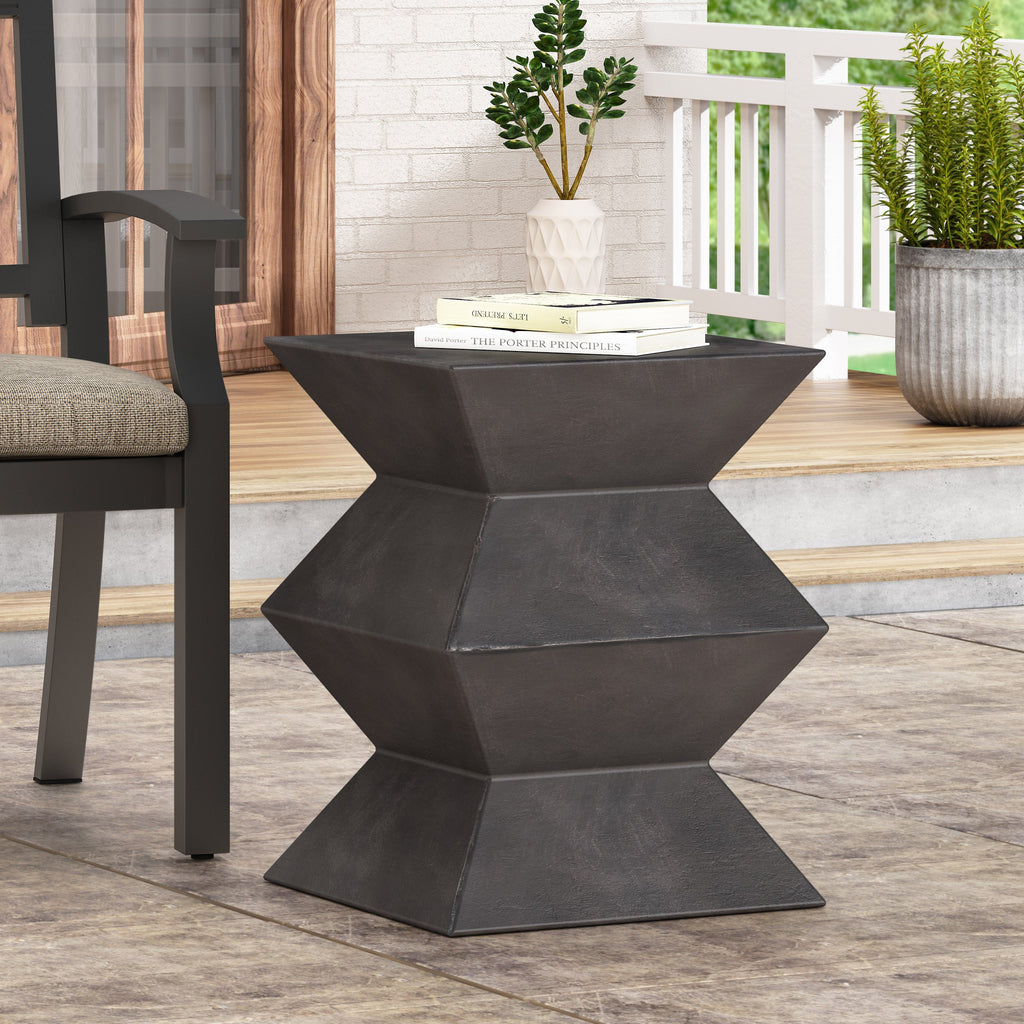 Modern Outdoor Lightweight Concrete Side Table with Geometric Design in Copper